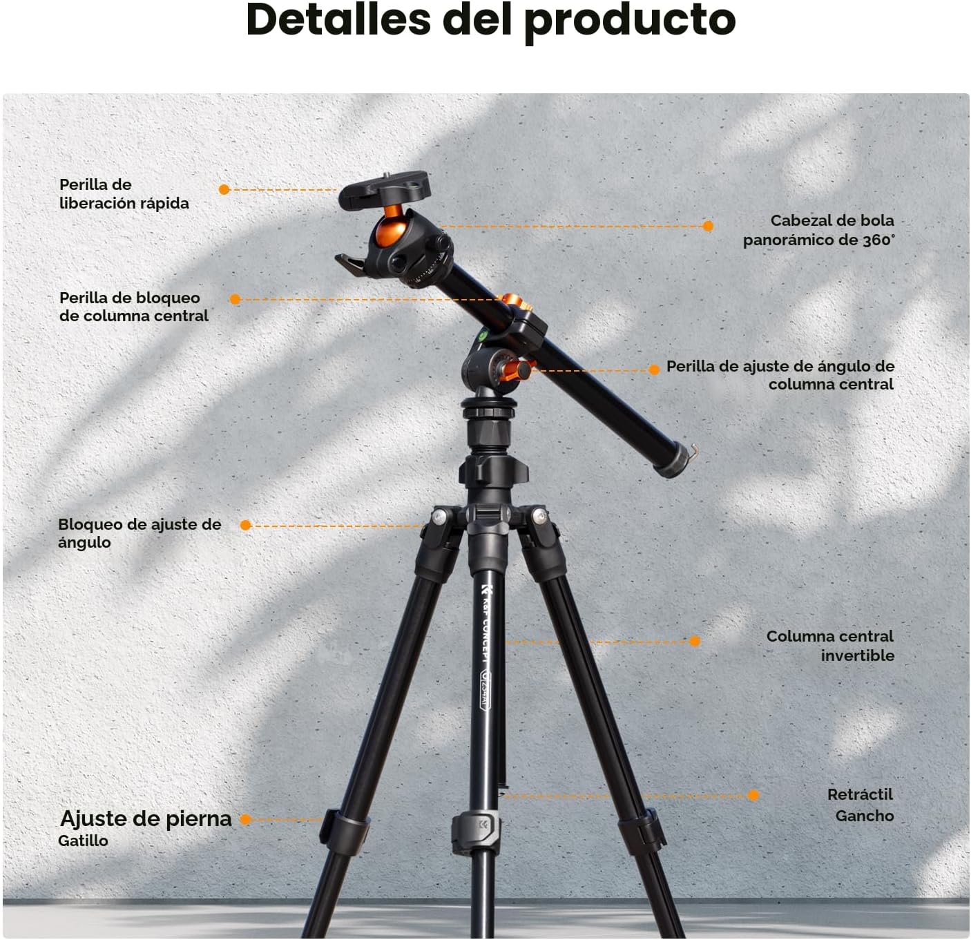 K&F Concept Trípode de cámara de 76 pulgadas con columna centra...