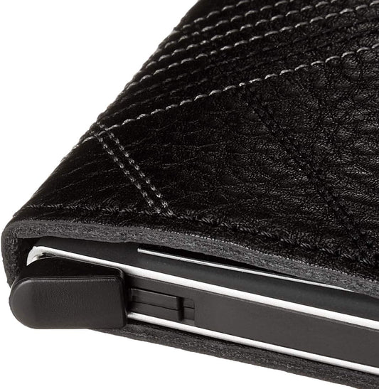SECRID - Cartera delgada con puntada bordada vegetal curtida