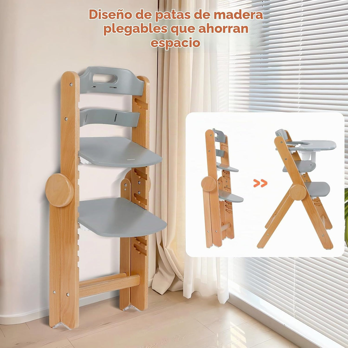 Ezebaby Silla alta de madera Grow with Your Child, silla alta plega...