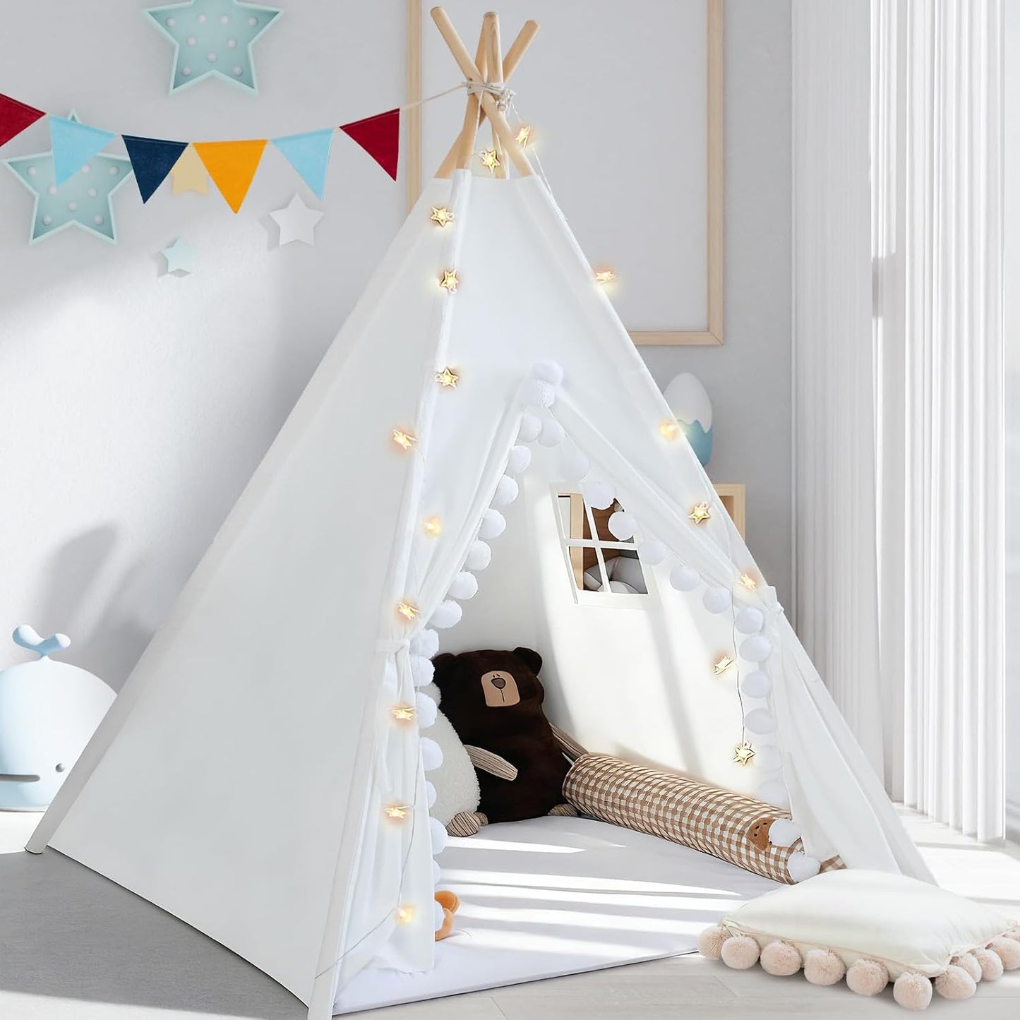 WIRHAO - Tienda de campaña tipi para niños con colchoneta acolchada...
