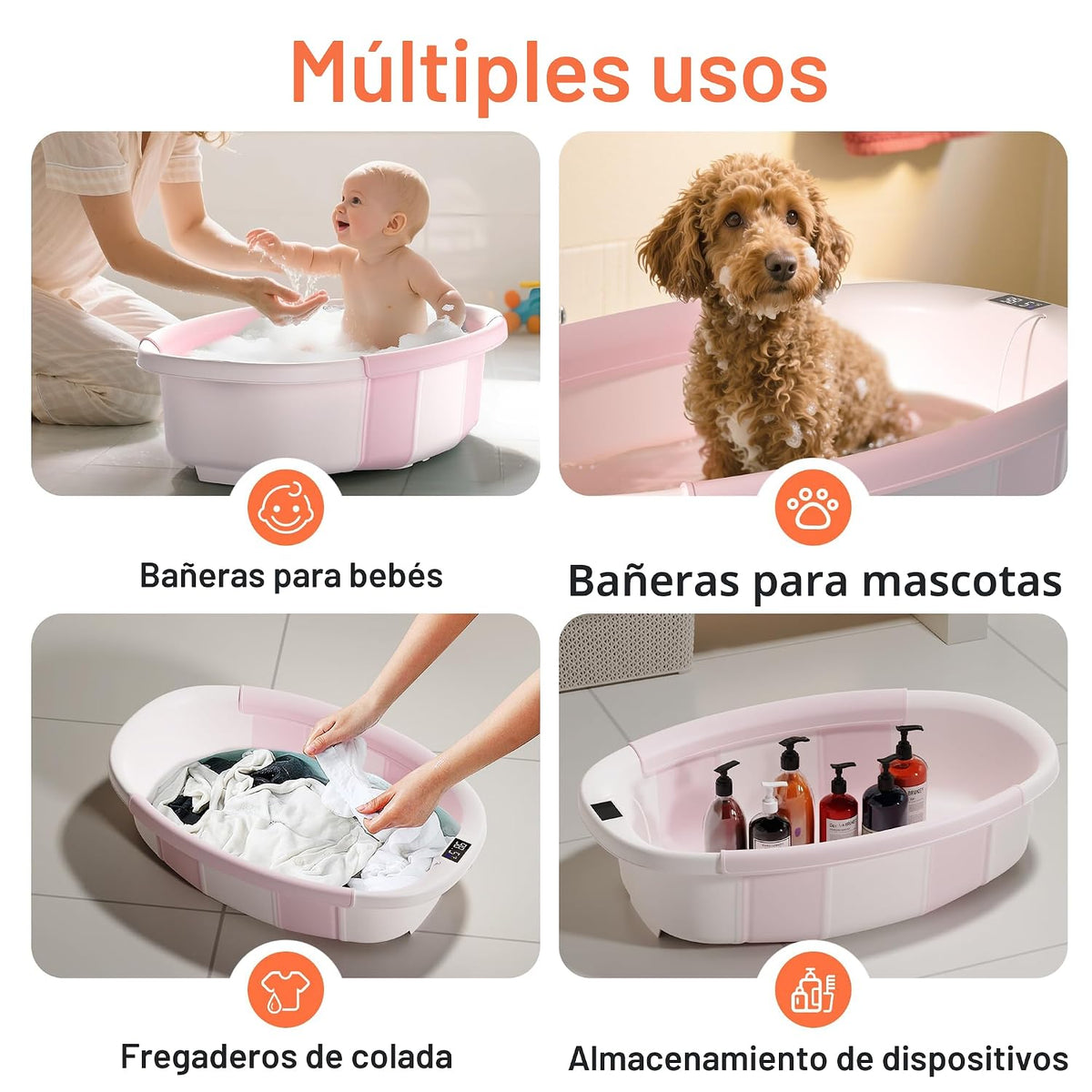 Bañera plegable para bebé - Bañera grande para bebé con termómetro...