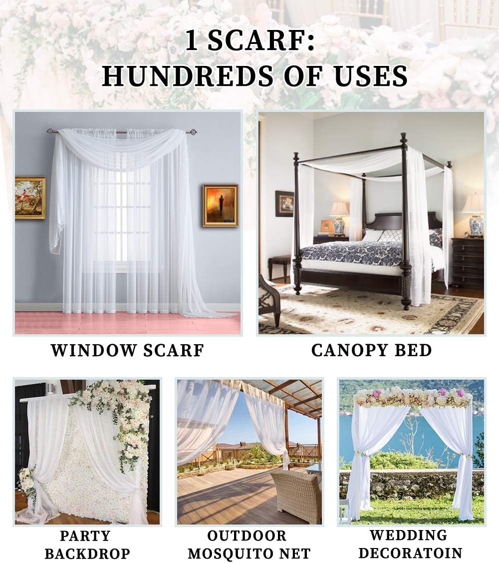 Warm Home Designs Juego de 2 cortinas de cama con dosel blanco y ro...
