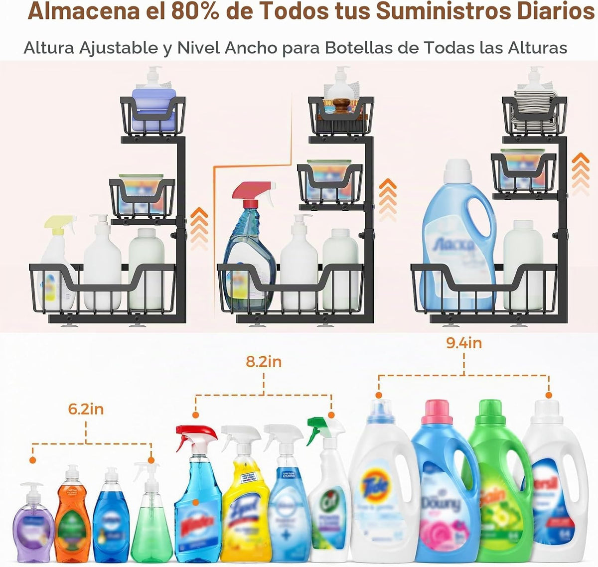 Organizador para debajo del fregadero, paquete de 2 estantes organi...