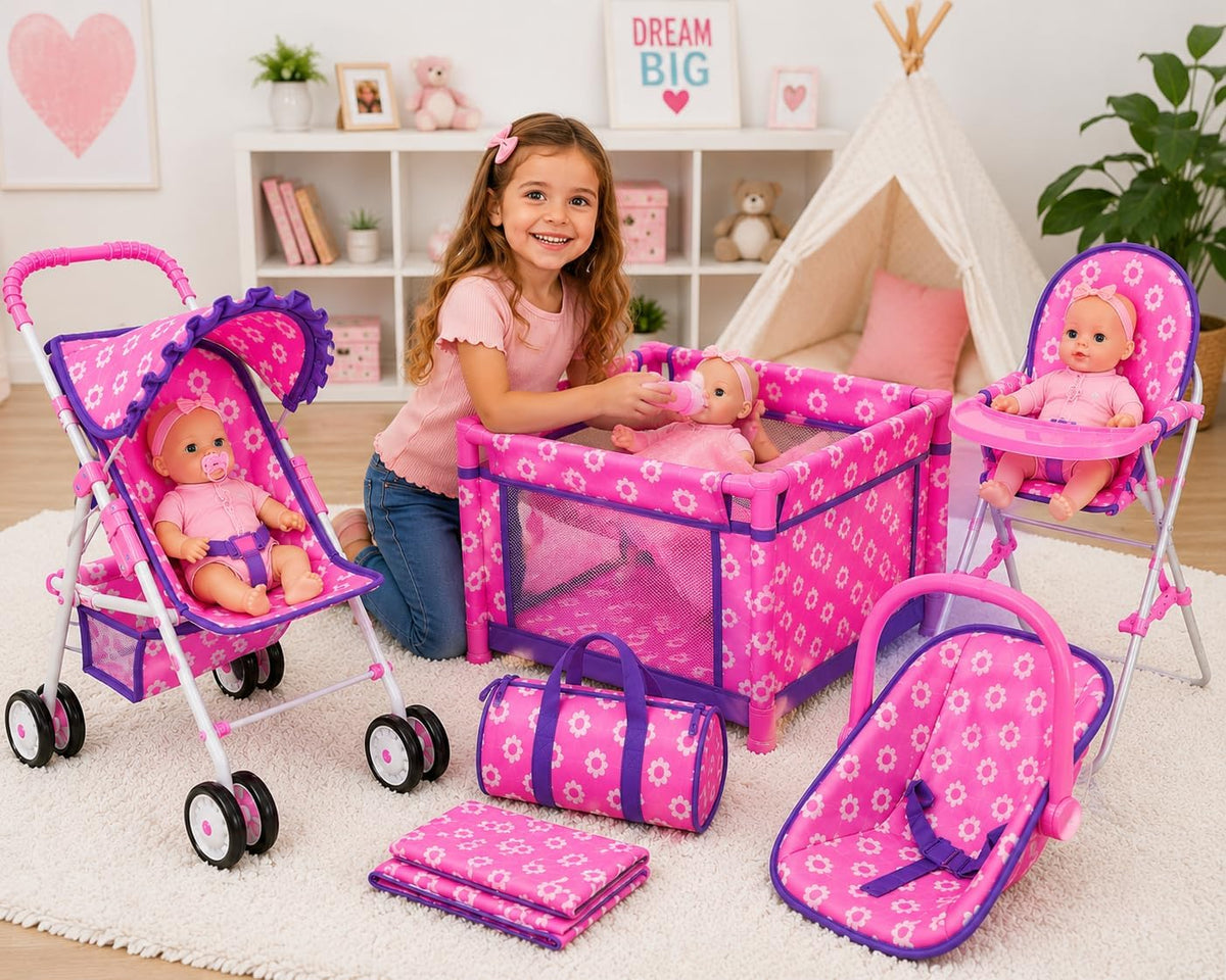 Juego de muñecas para bebés con diseño de flores, incluye cuna para...
