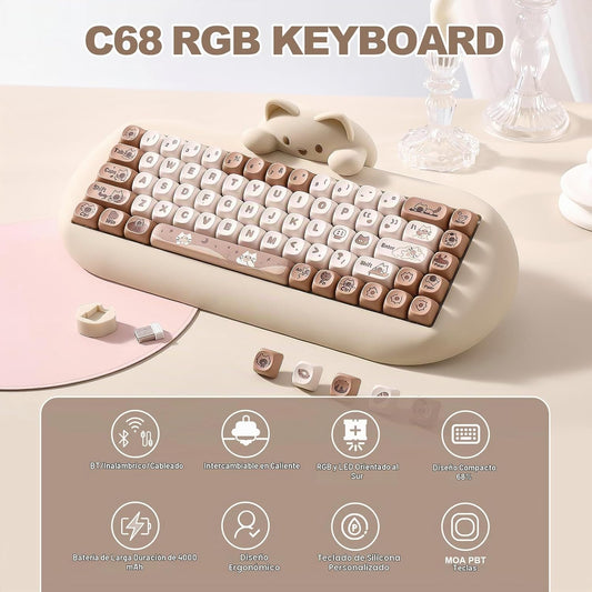 YUNZII C68 Teclado mecánico inalámbrico, diseño de 65%, cambio cali...