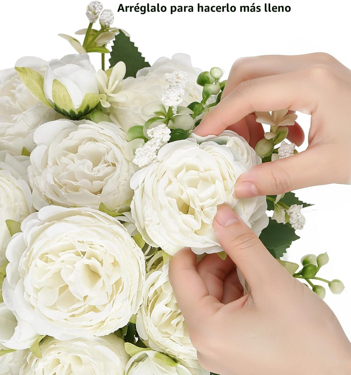 12 ramos de peonías artificiales de flores blancas, peonías falsas...