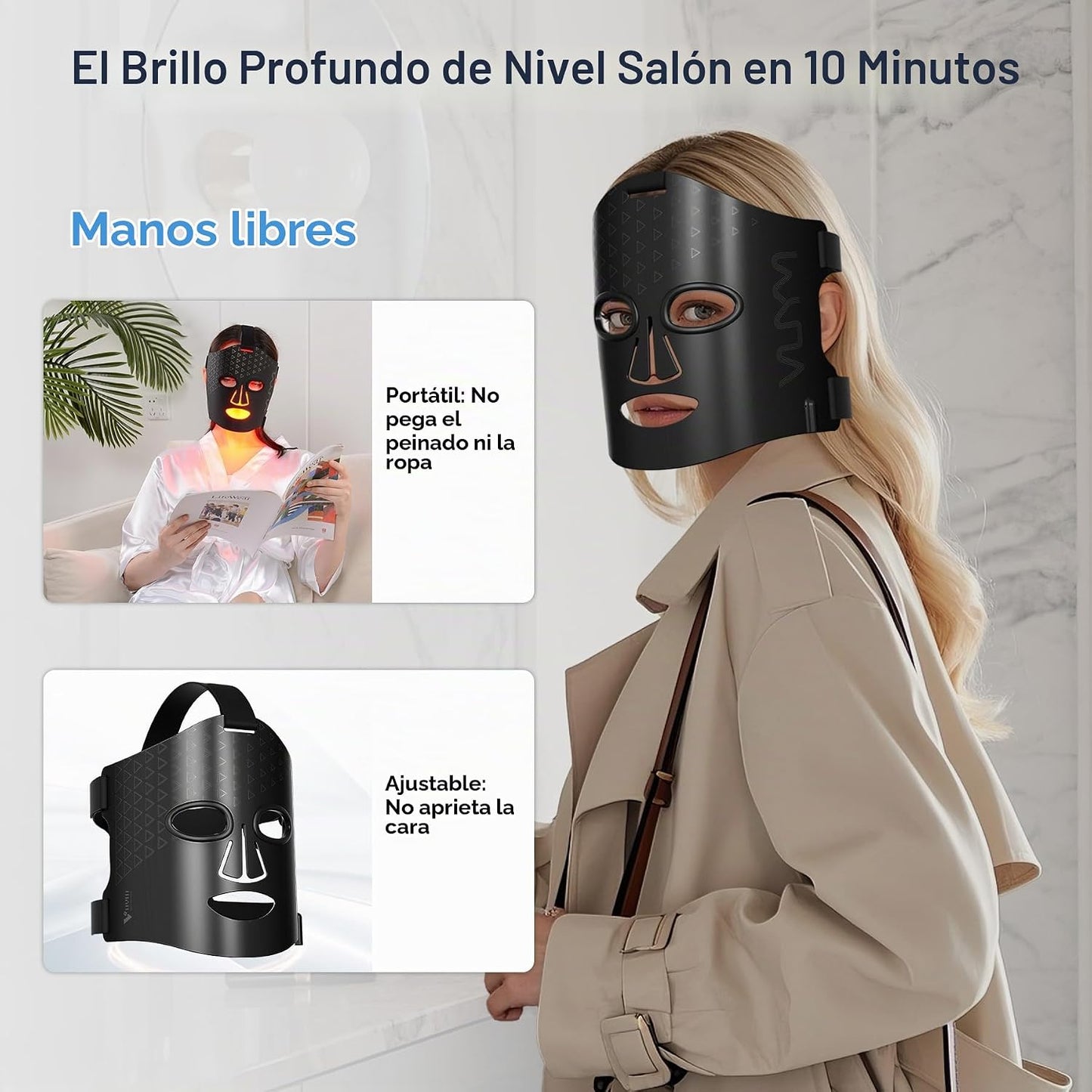Máscara facial de terapia de luz roja infrarroja VYM con controlado...