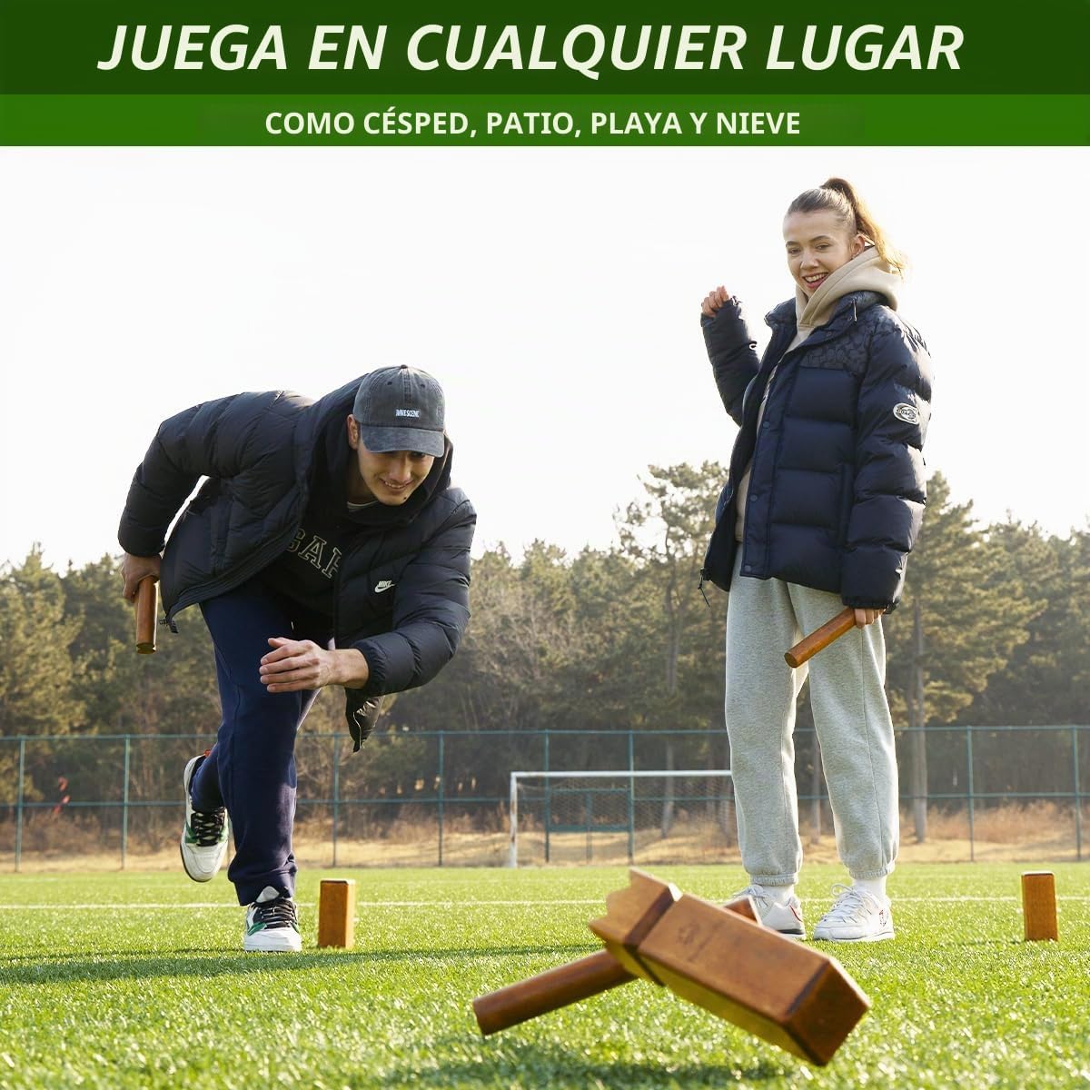 SunNordic Juego de jardín Kubb de madera de caucho con bolsa de tra...