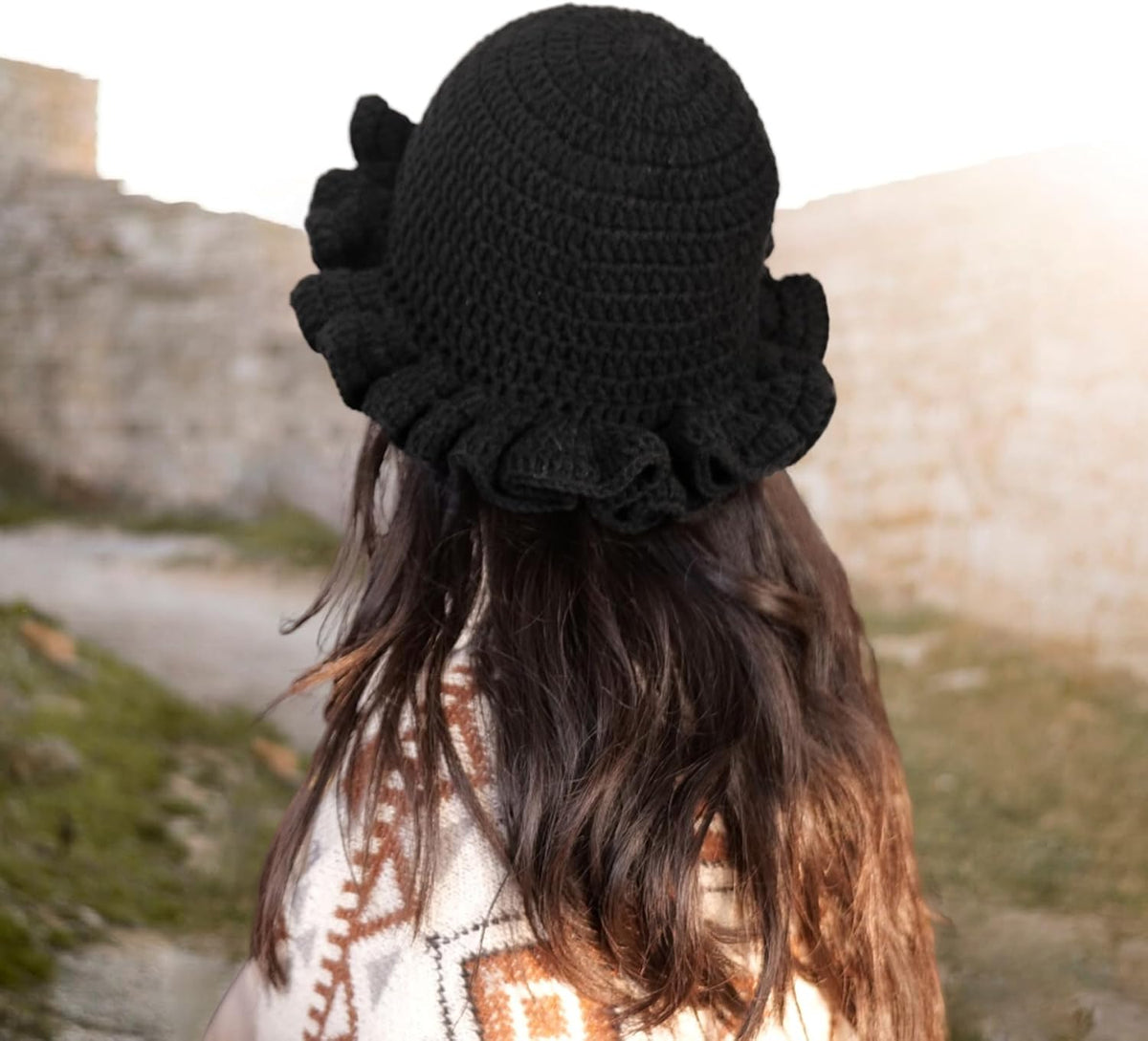 Sombrero de pescador con volantes de ganchillo para mujer, sombrero...