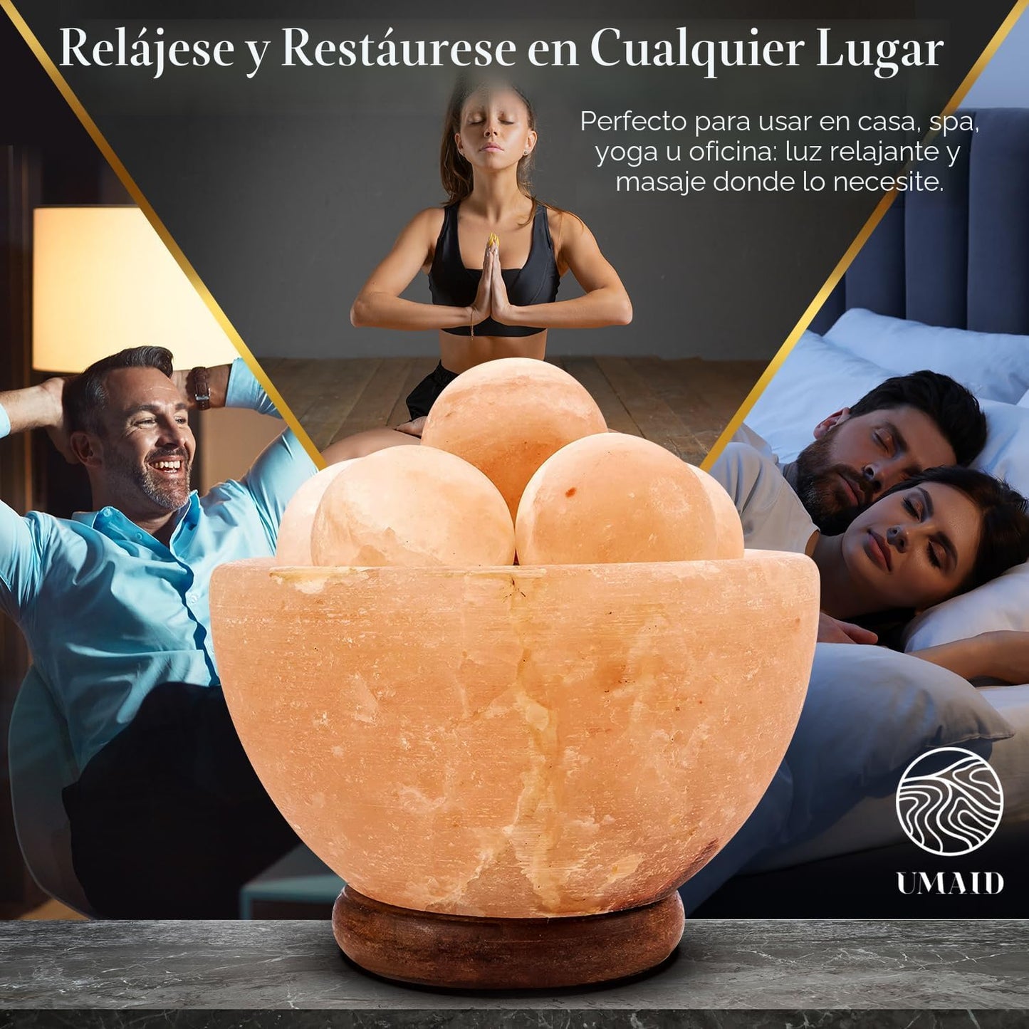 UMAID Lámpara de sal del Himalaya con cuenco y 6 bolas de masaje \u...