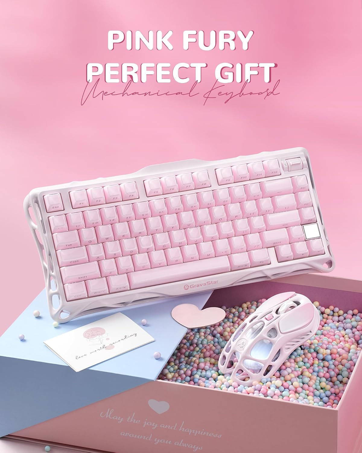 GravaStar Mercury K1 75% Rosa Teclado Inalámbrico, Diseño de Exoesq...