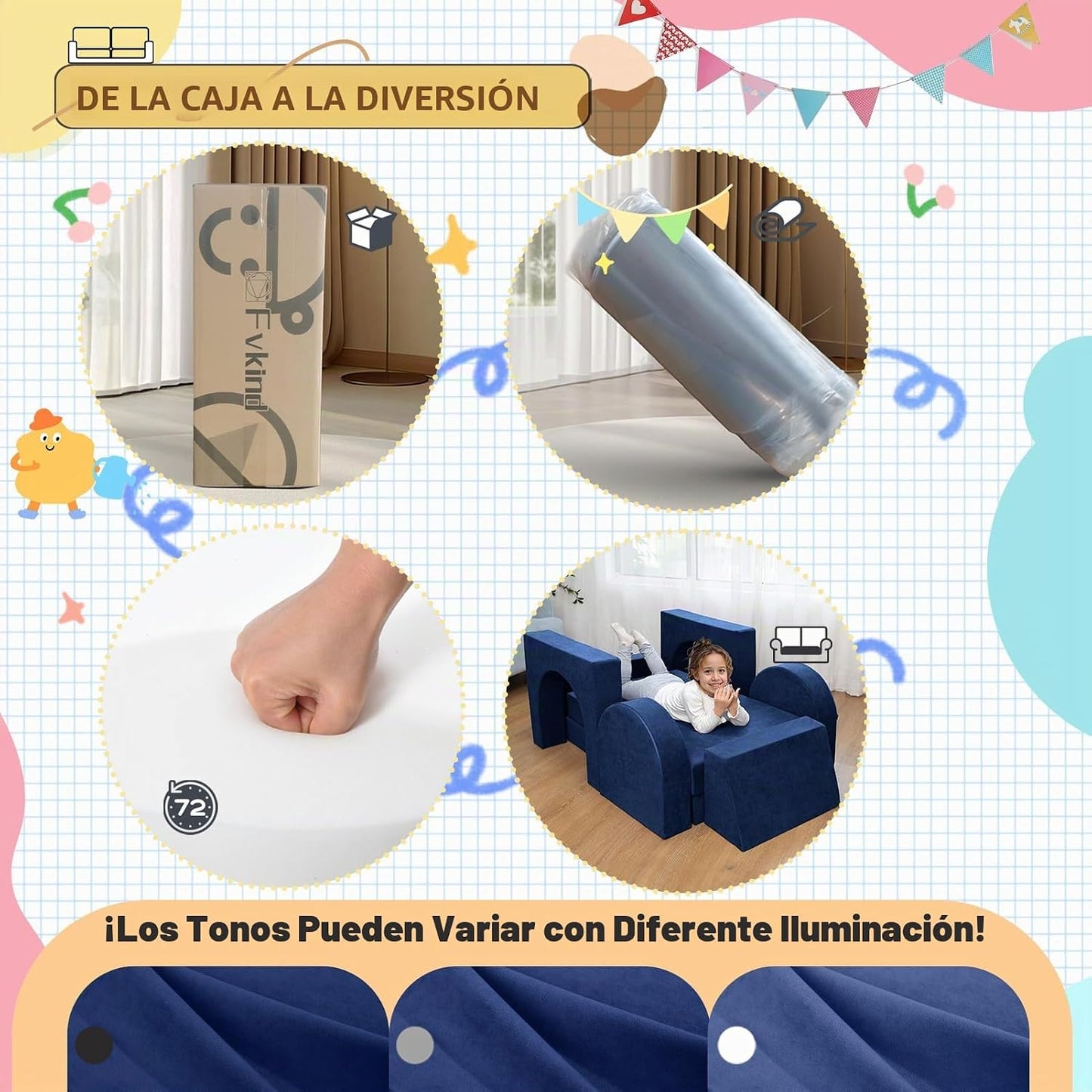 Fvkind Sofá de juego modular para niños de 10 piezas Sofá de juego...