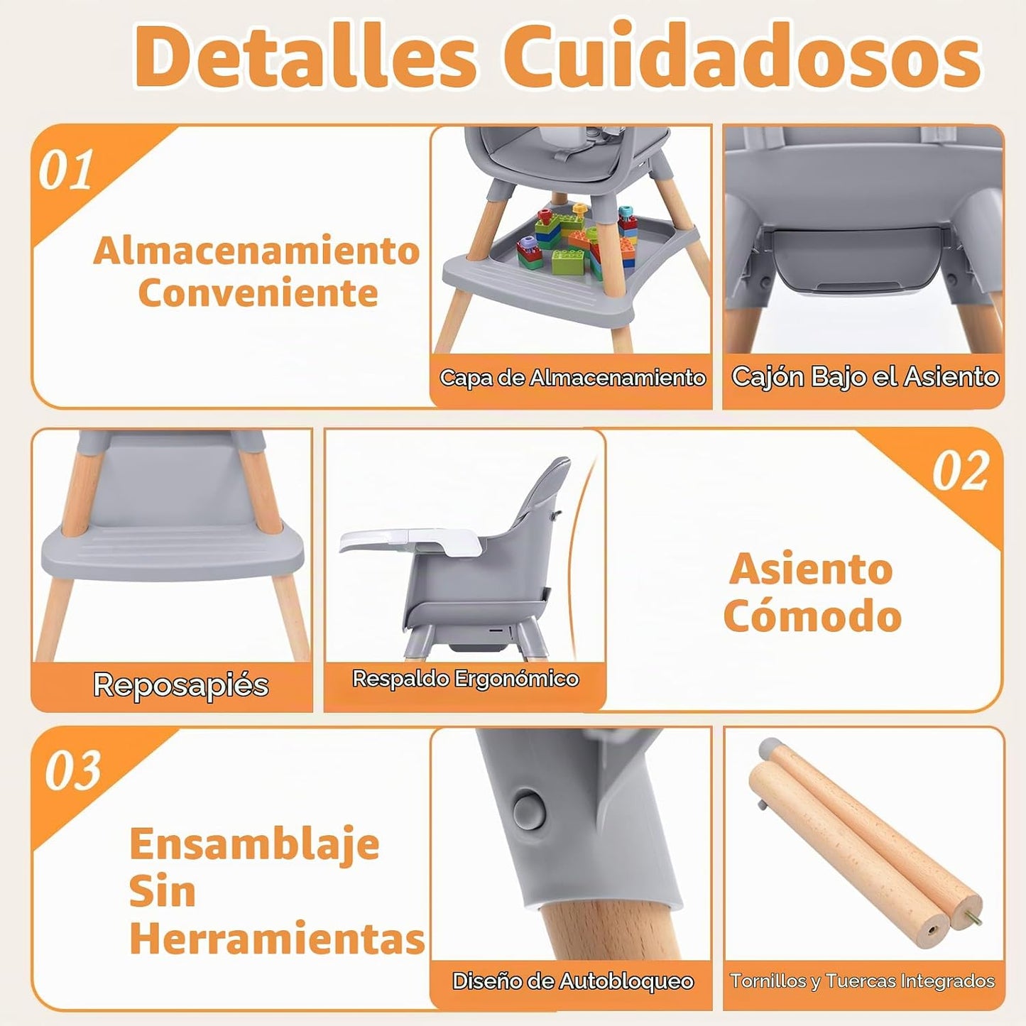 Silla alta Babyliebe para bebé, silla alta de madera convertible 8...