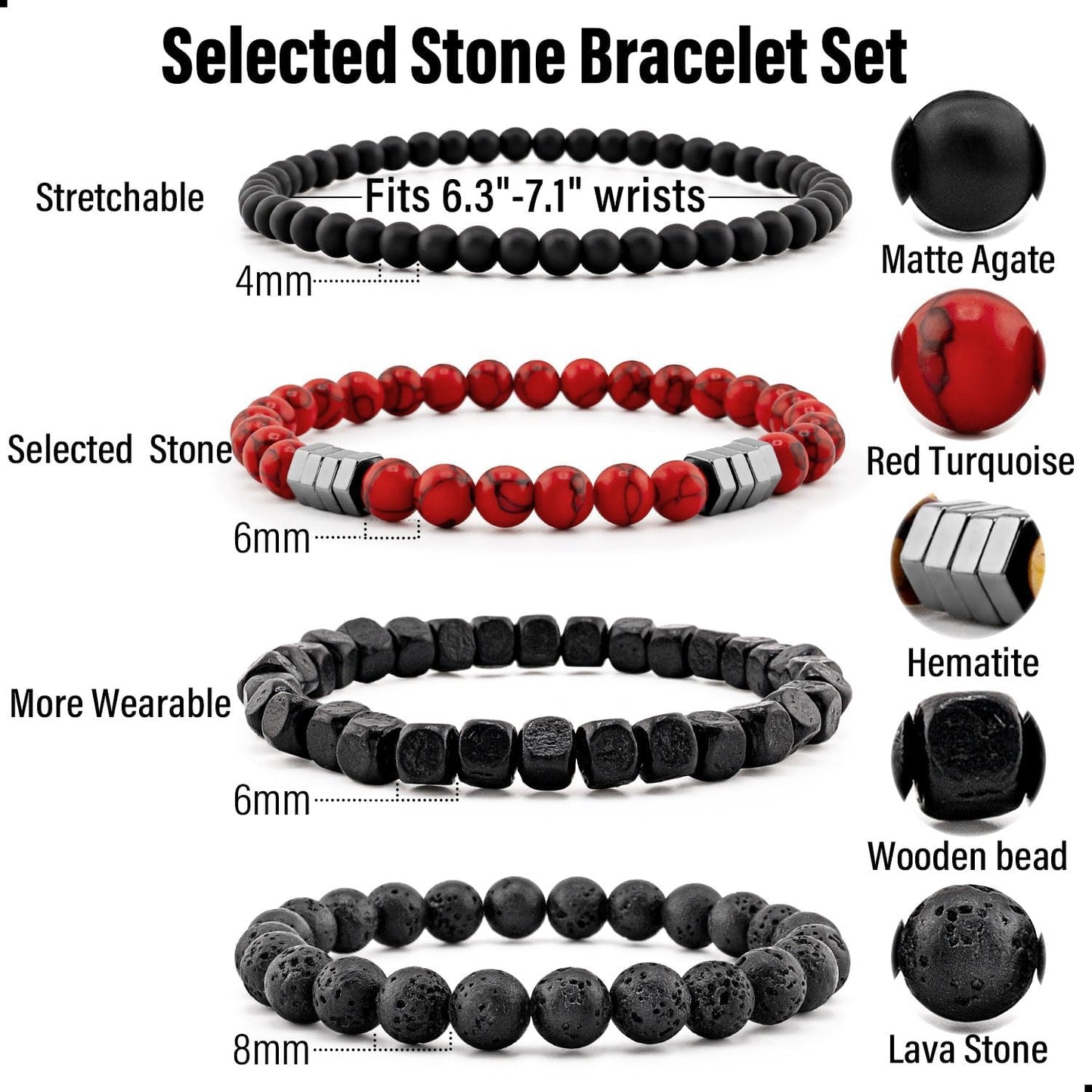 Lameybrt Juego de Pulseras para Hombre Multi - Ojo de Tigre\/Ágata...