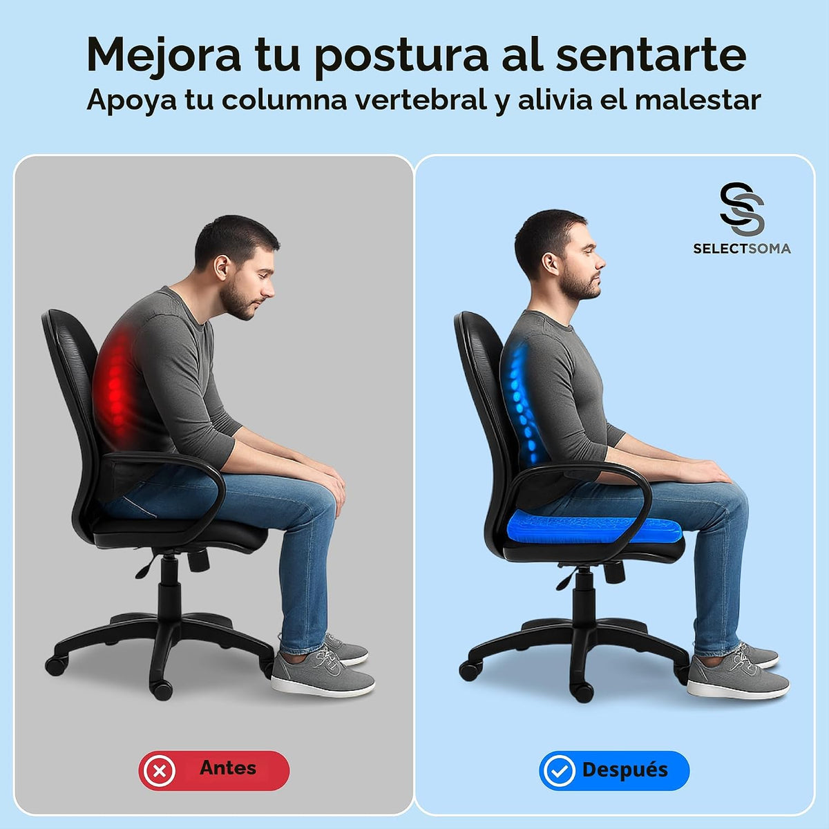 Cojín grande de gel para sentarse durante mucho tiempo, alivio de p...