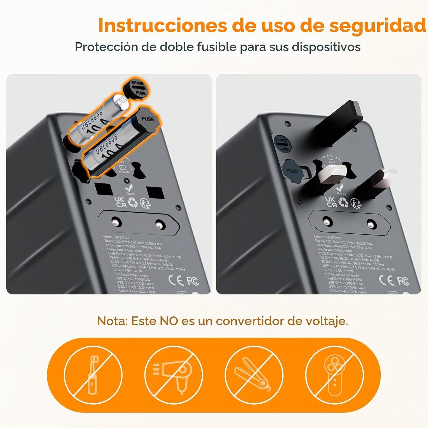 TESSAN Adaptador de viaje universal, 140 W GaN, negro | Adaptador d...