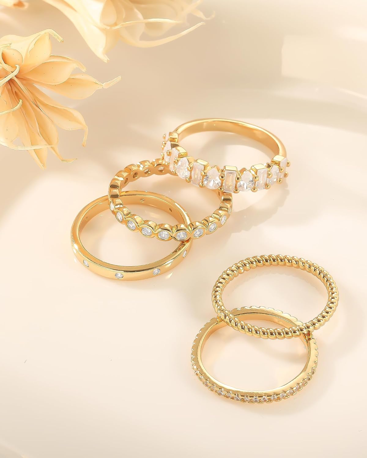 Anillos apilables de oro para mujer, no se deslustra, chapados en o...