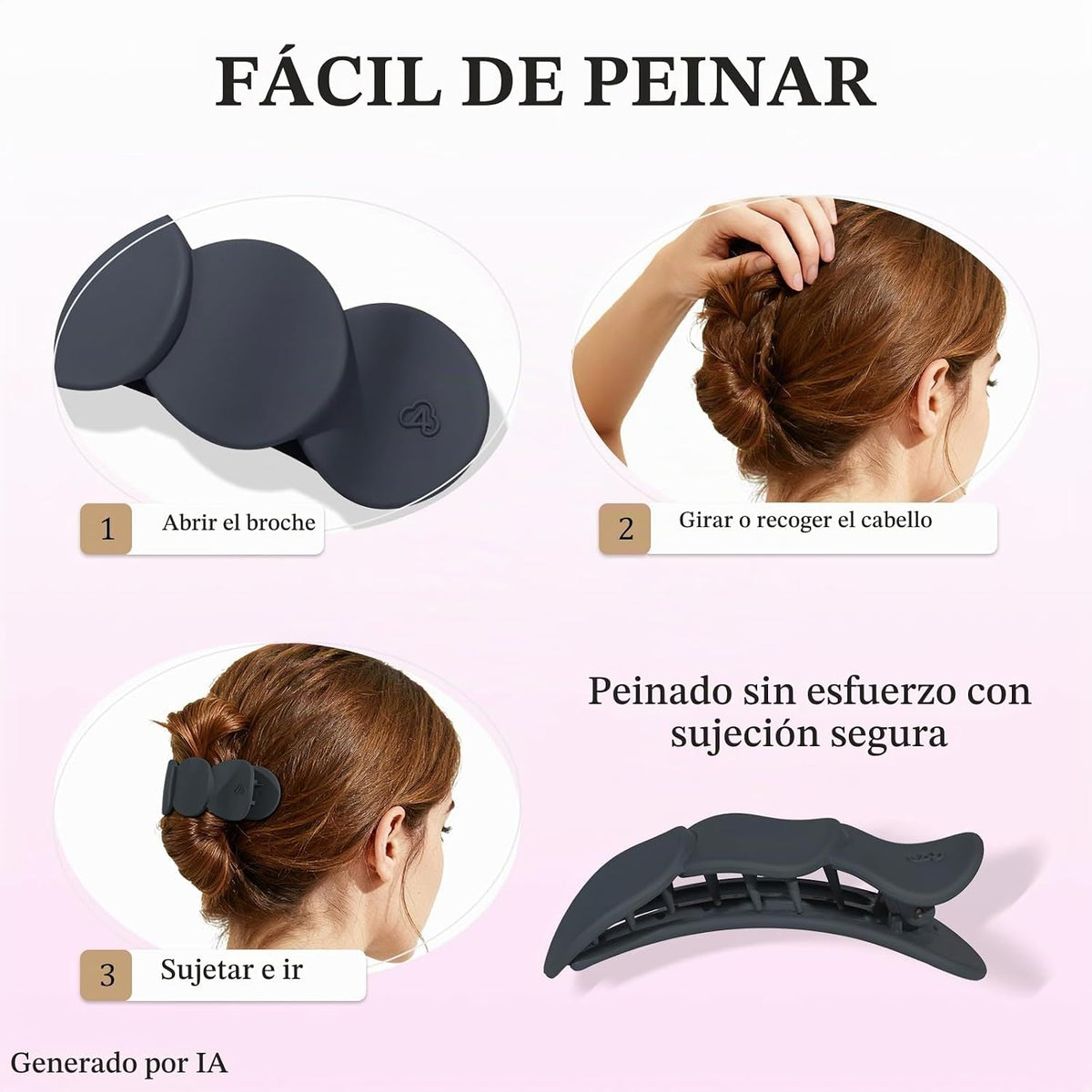 Amlaidu Pinzas de pelo planas medianas para mujer, pinzas de agarre...