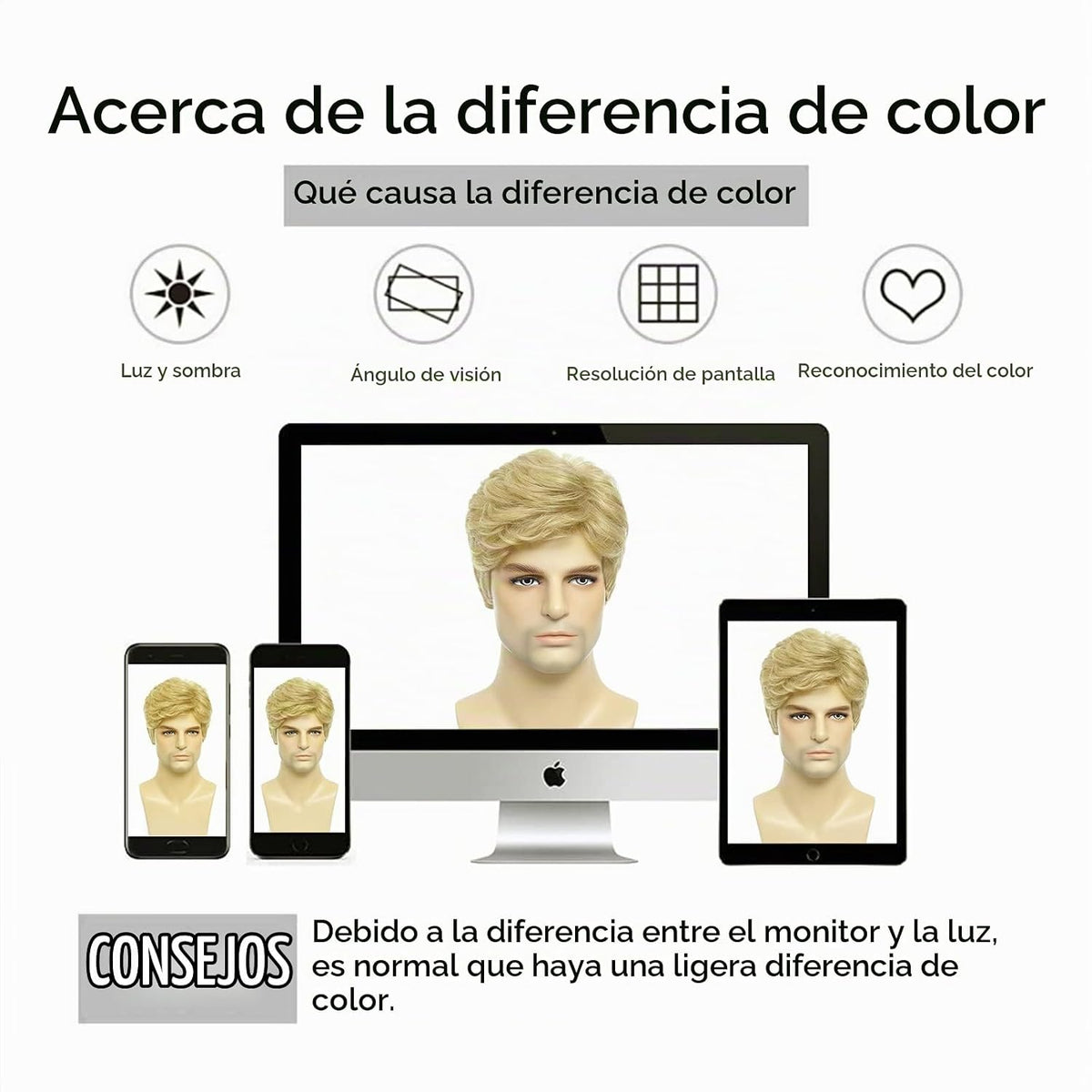 DDHAIR Peluca rubia para hombre, corta, natural, esponjosa, en capa...