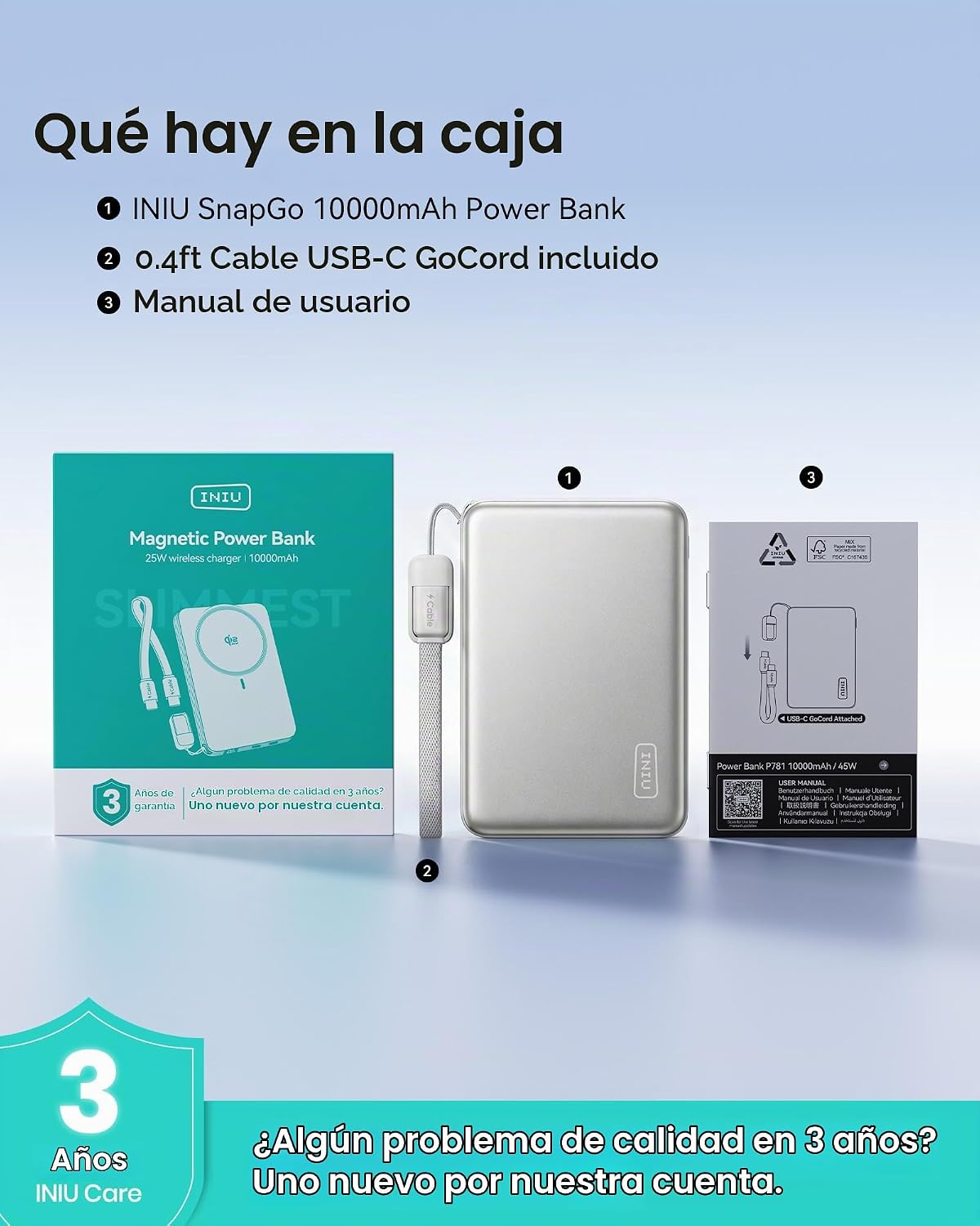 INIU Banco de energía más delgado para MagSafe, 10000 mAh Qi2.2 cer...