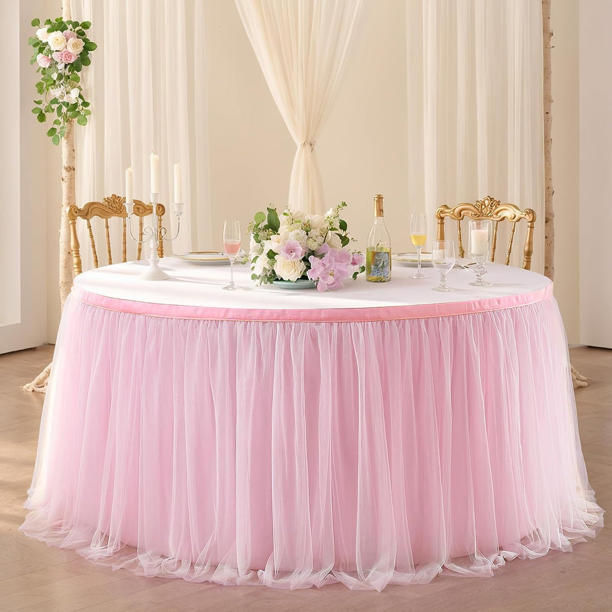 Suppromo Falda de mesa de tul rosa de 6 pies, mantel de baby shower...