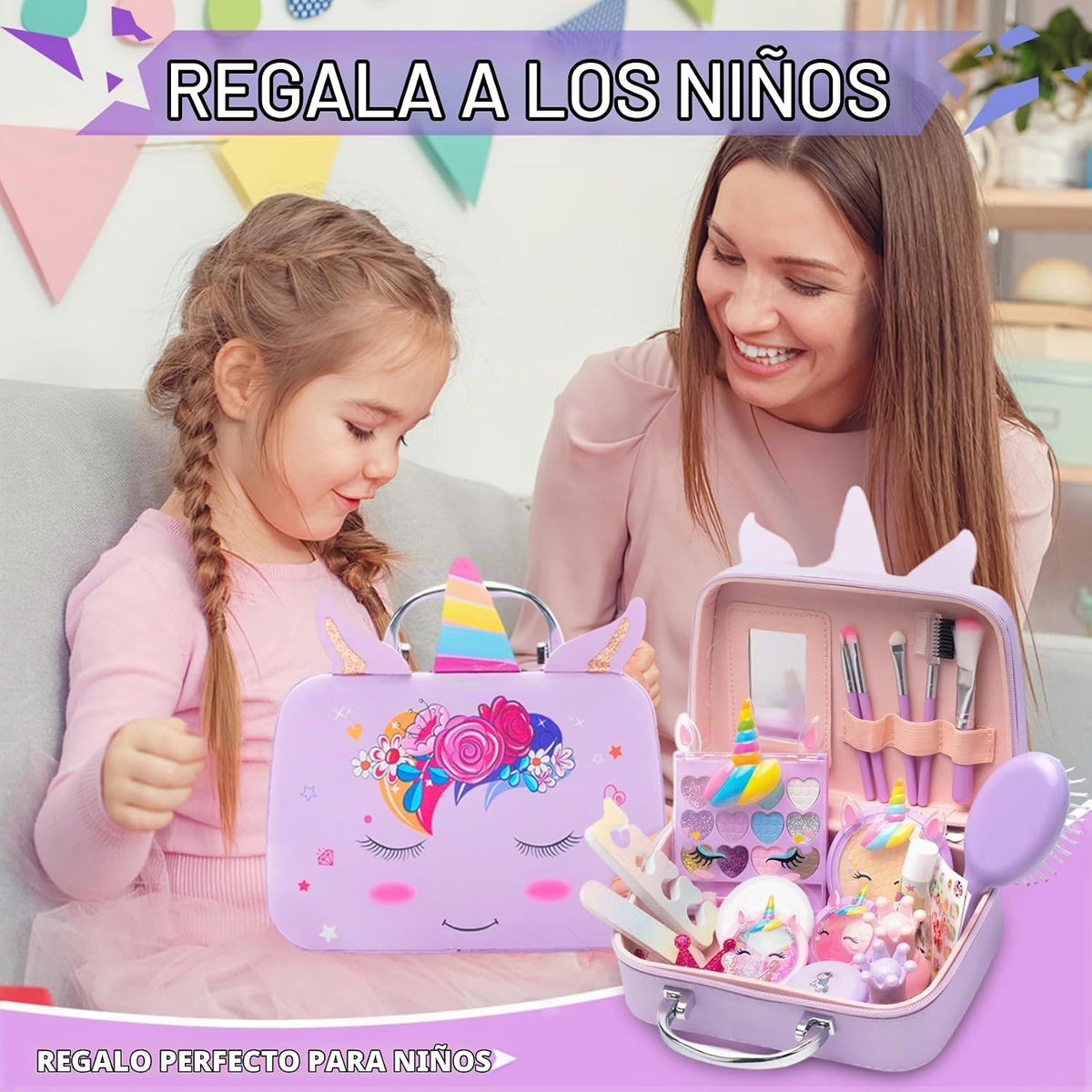 Kit de maquillaje lavable y no tóxico para niñas, juego de cosmétic...