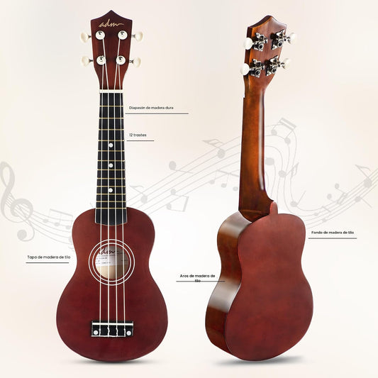 ADM Ukulele para principiantes, kit de ukulele de madera hawaiana p...