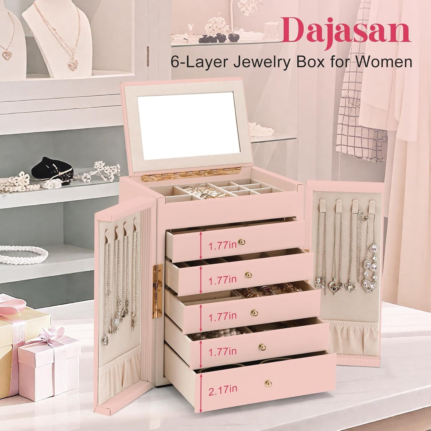 Dajasan Caja de Joyería para Niñas y Mujeres, Caja Organizadora de...