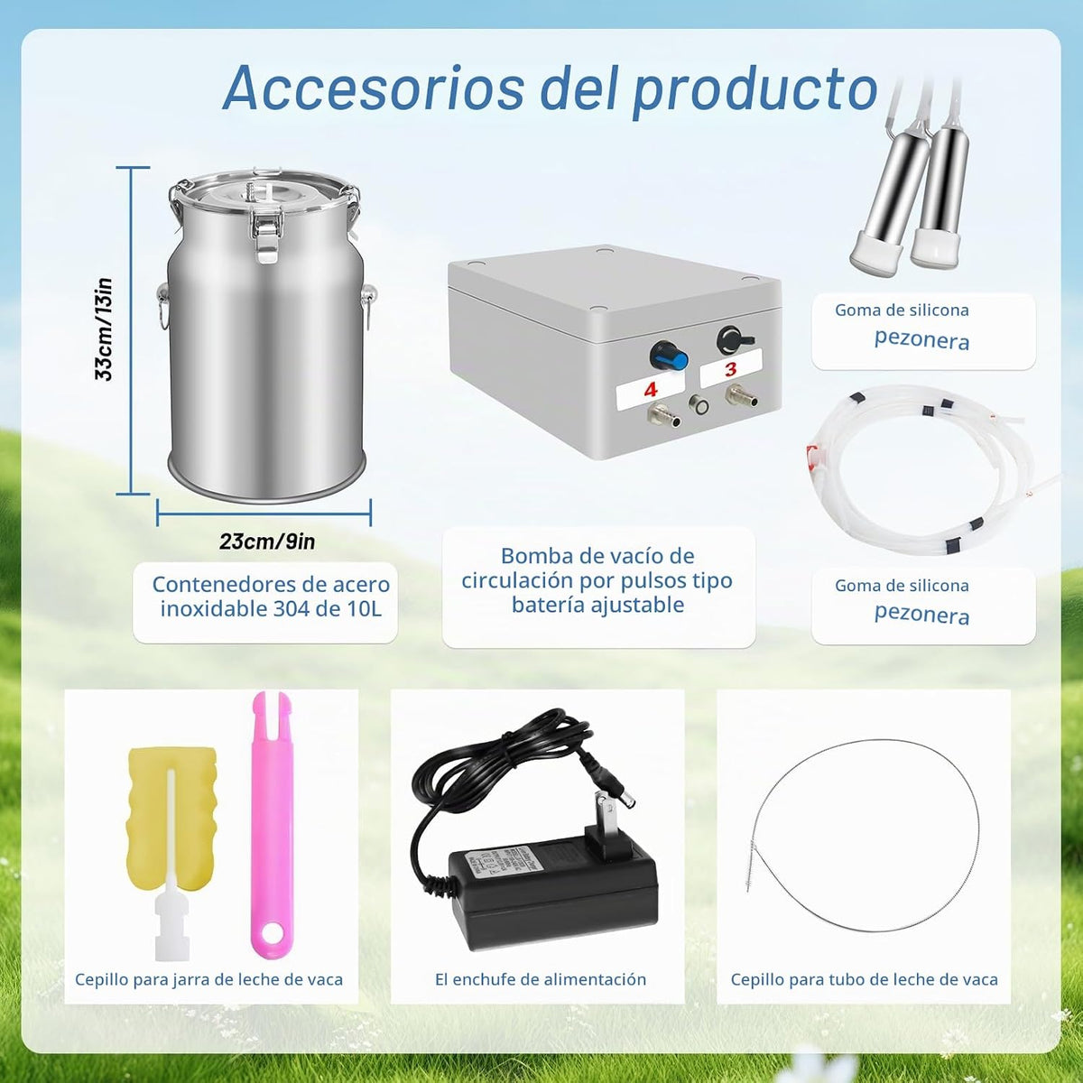 Máquina de ordeño de vaca portátil de 10L, bomba de vacío recargabl...