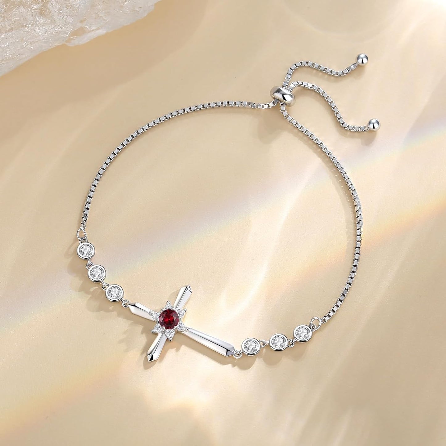 Pulsera Cruz FANCIME de Plata de Ley 925 con Piedra de Nacimiento d...