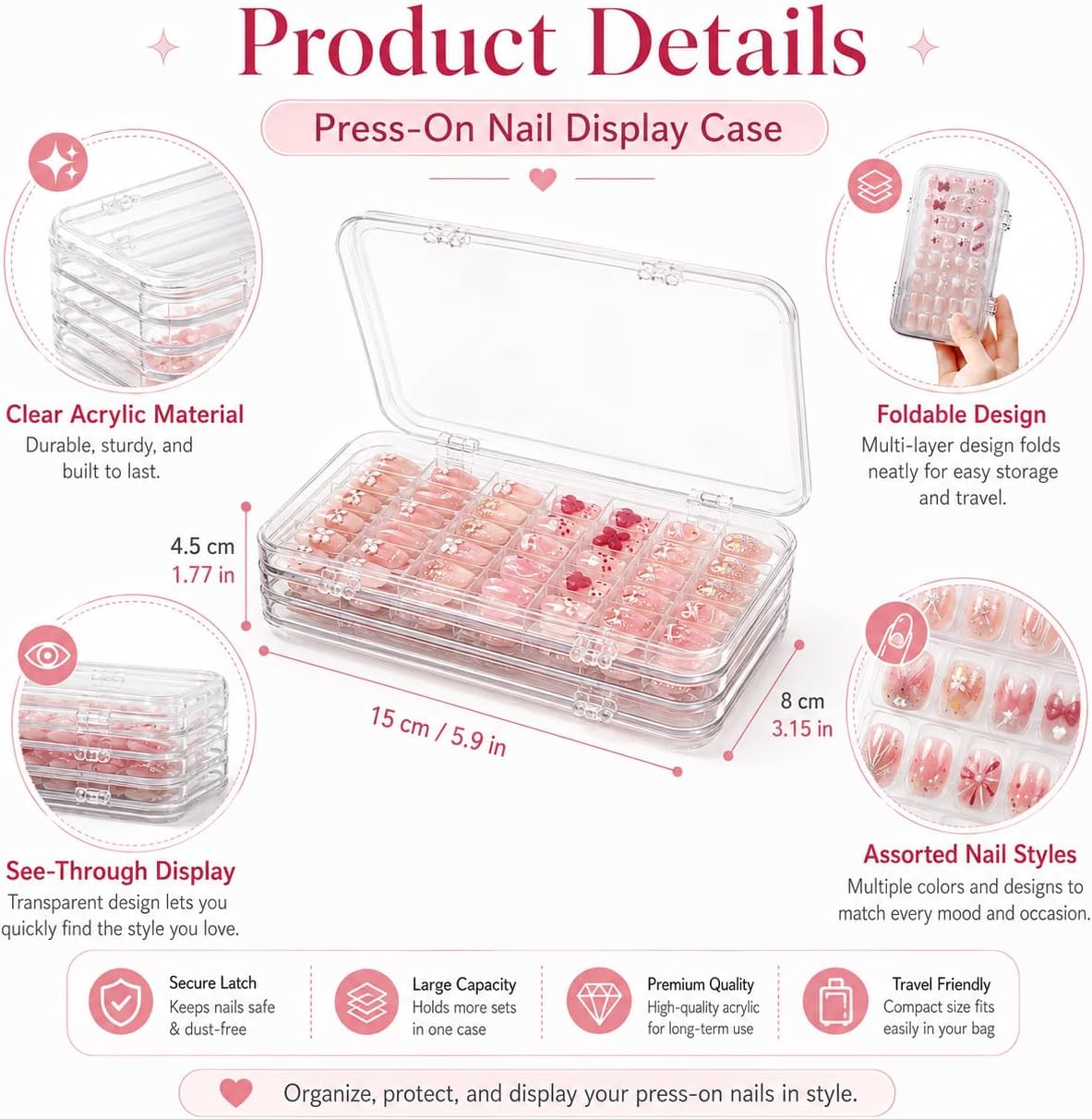XSHQGZRX Estuche organizador de uñas con tres pliegues a presión |...
