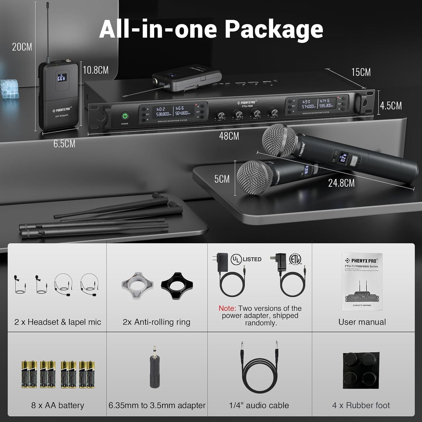 Phenyx Pro Sistema de micrófono inalámbrico de 4 canales con escane...