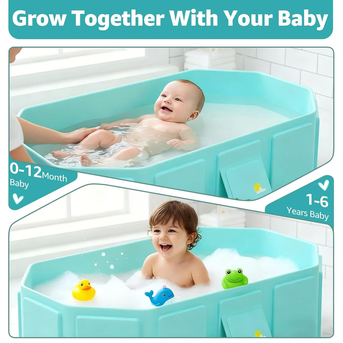 Bañera plegable para bebé, bañera para niños pequeños con tapón de...