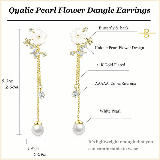 Aretes colgantes de perlas para mujer, cadena larga de enhebrador,...