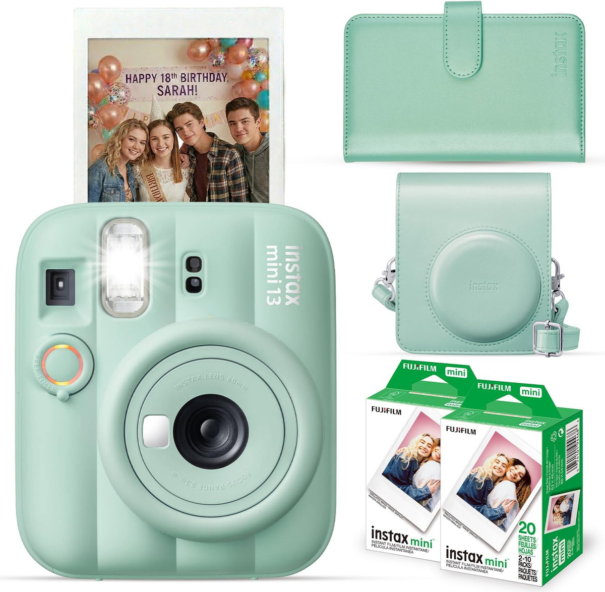 FUJIFILM Instax Mini 13 Cámara instantánea Lagoon Green con paquete...