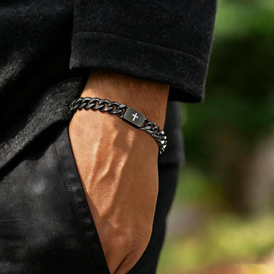 HEYOLL Pulsera de cruz con versículo bíblico para hombres y niños,...