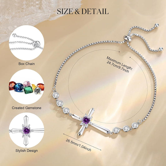Pulsera Cruz FANCIME de Plata de Ley 925 con Piedra de Nacimiento d...