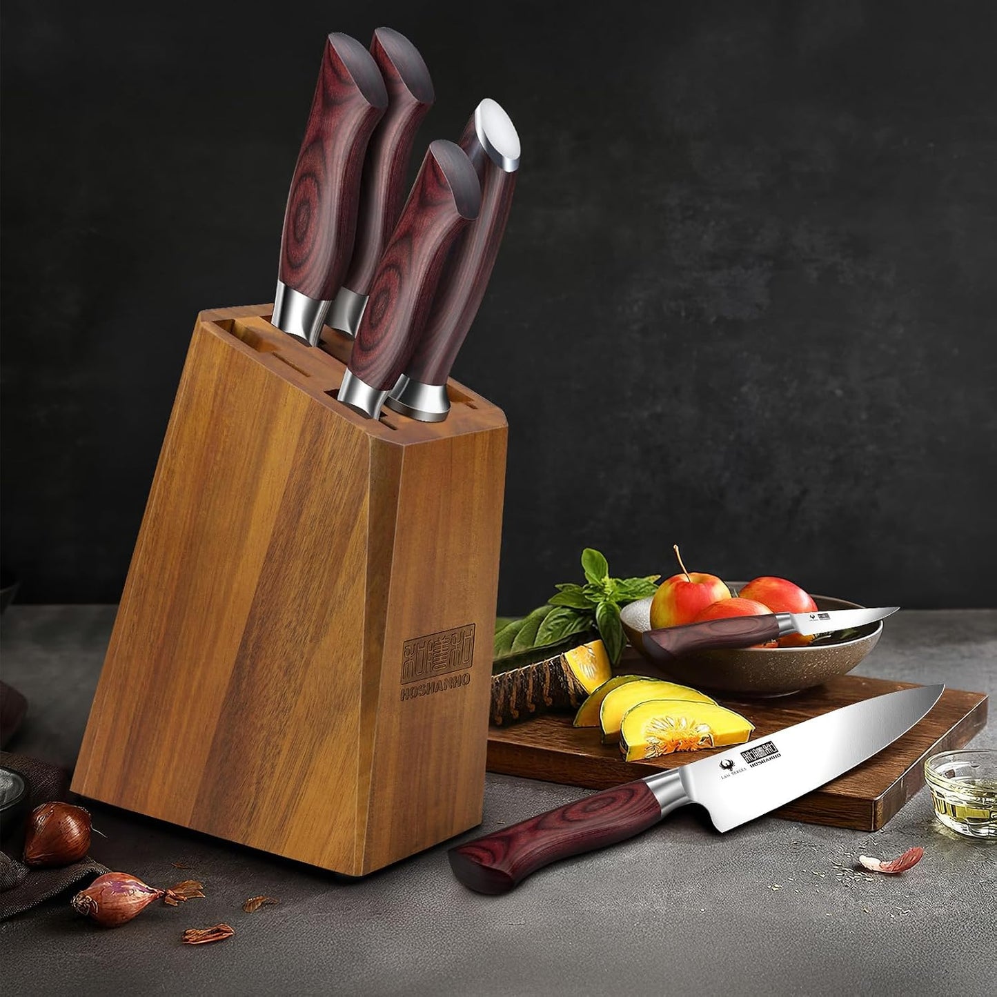 HOSHANHO - Juego de cuchillos de cocina de 7 piezas con bloque, cuc...