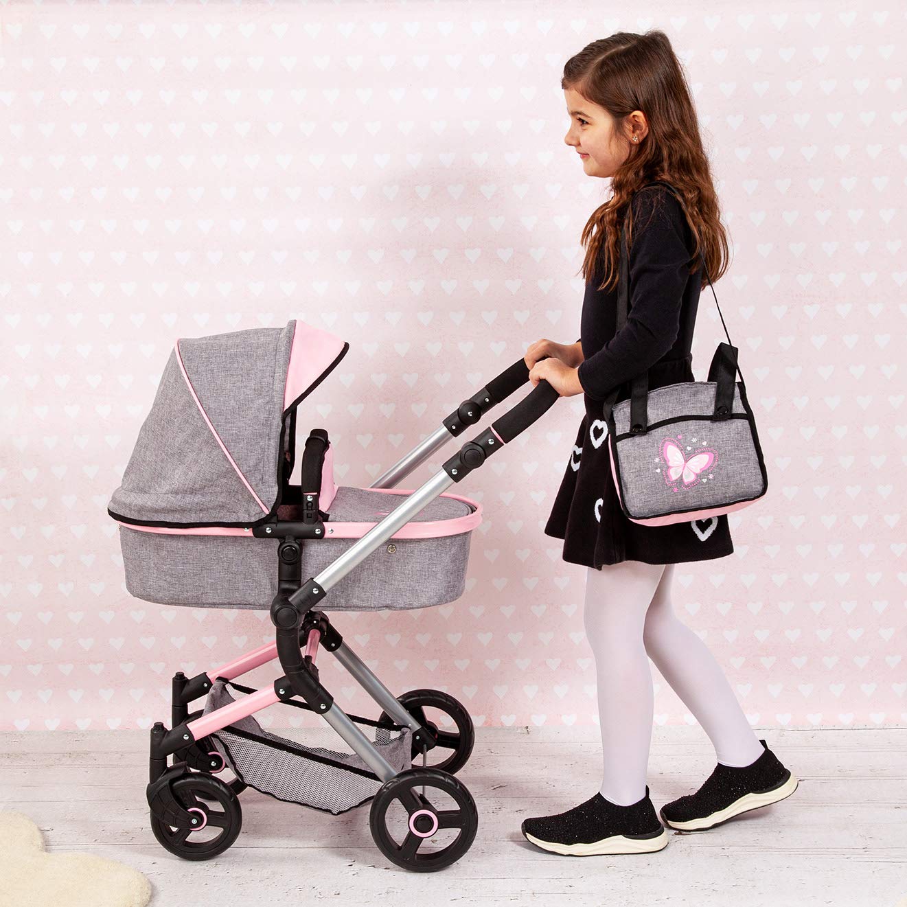 Bayer: Cochecito versátil City Vario - Gris y rosa con mariposa par...
