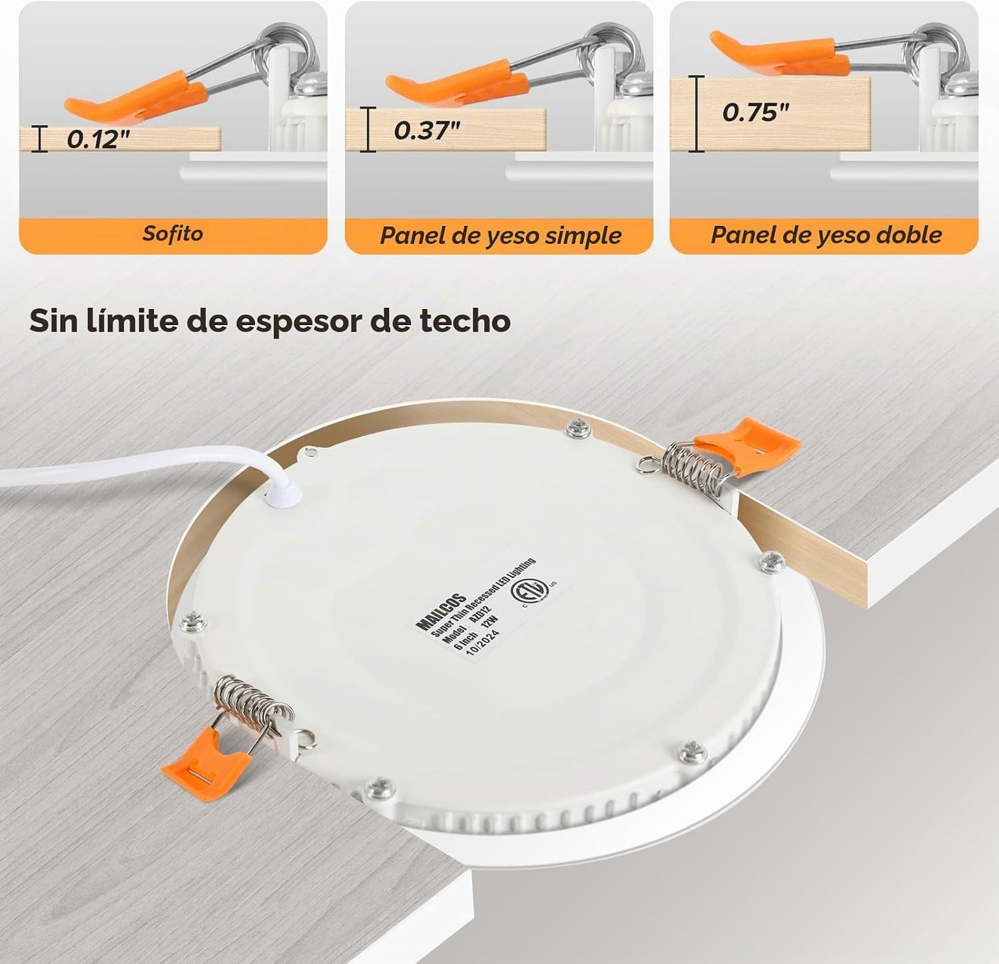 MAILCOS Paquete de 12 lámparas de techo empotrables LED ultrafinas...