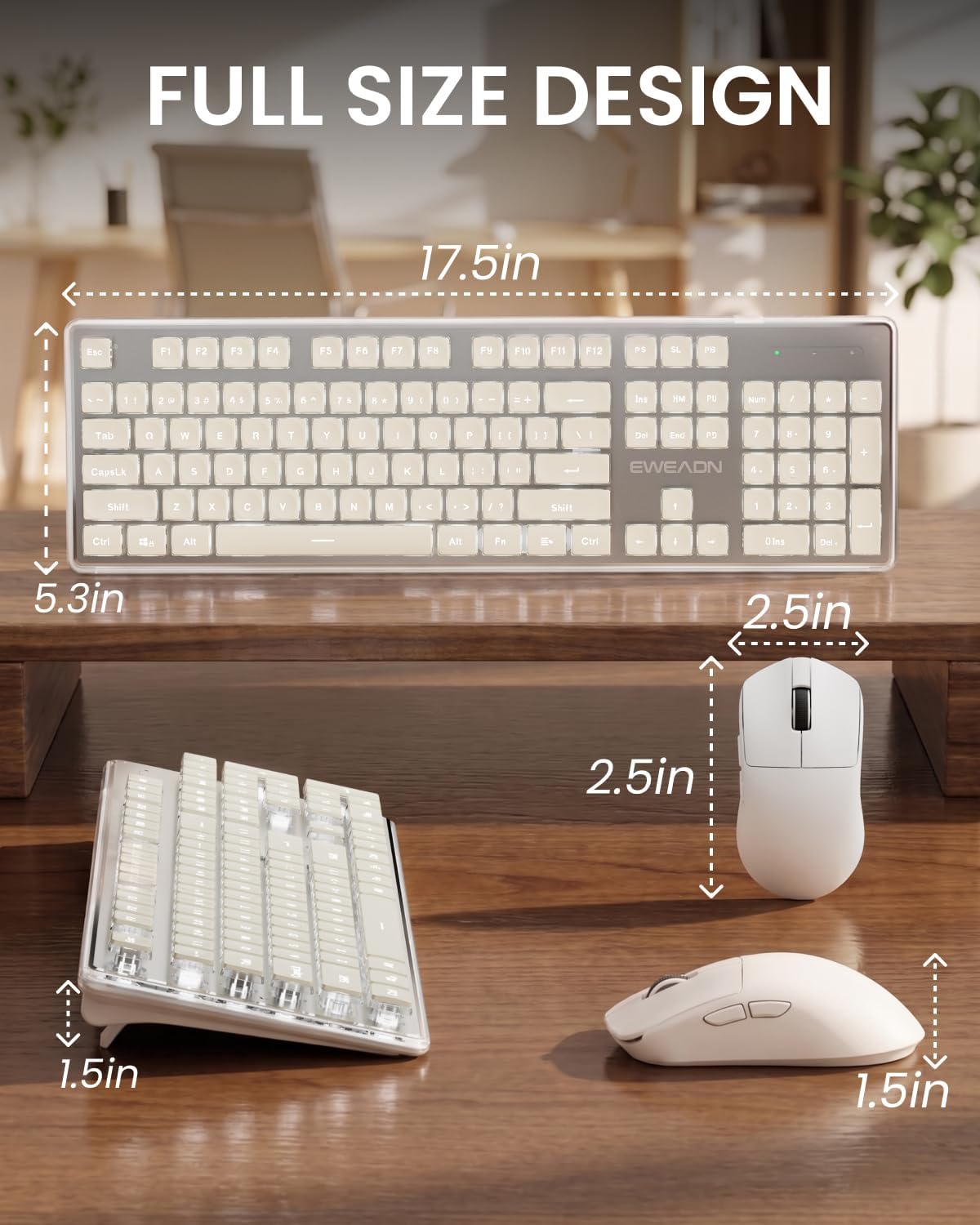 Combo de teclado y mouse inalámbricos, retroiluminación blanca, rec...