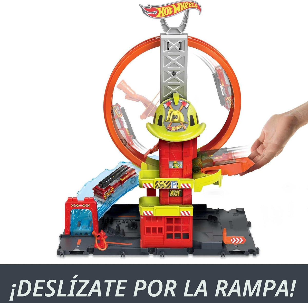 Hot Wheels City Super Loop - Juego de estación de bomberos y 1 auto...