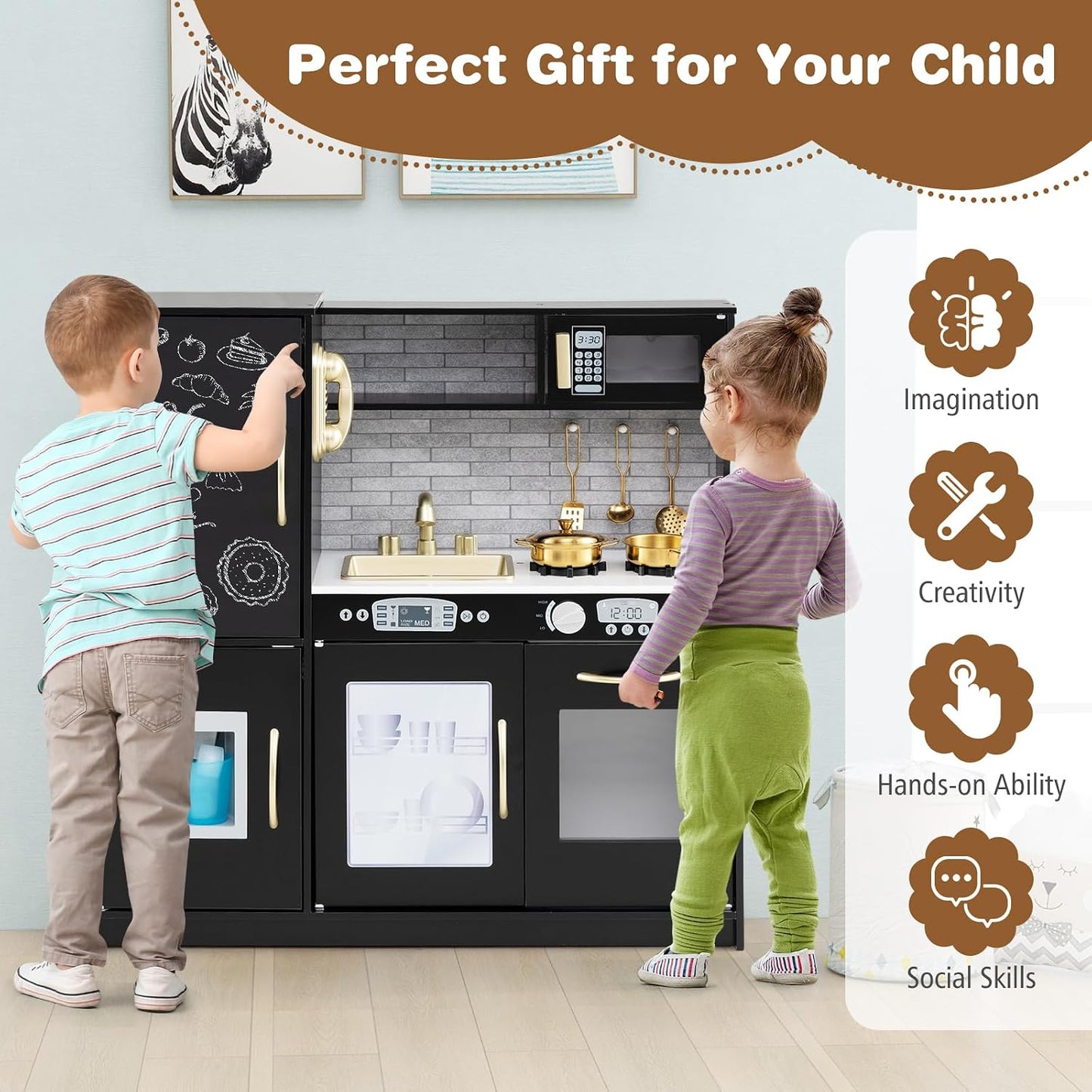 Costzon Juego de cocina para niños, juego de juguetes de cocina de...