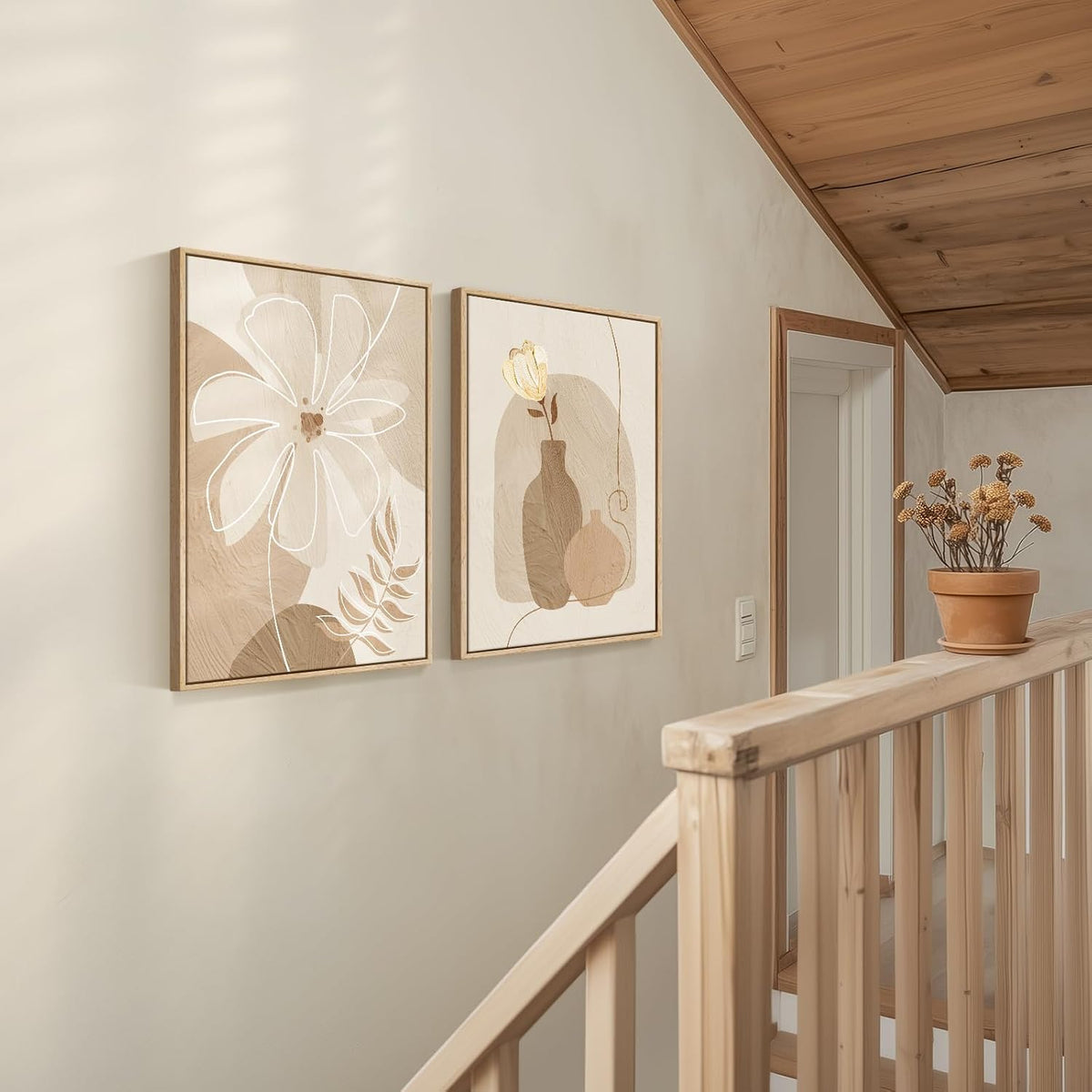 Arte de pared floral bohemio neutro enmarcado para dormitorio, jueg...