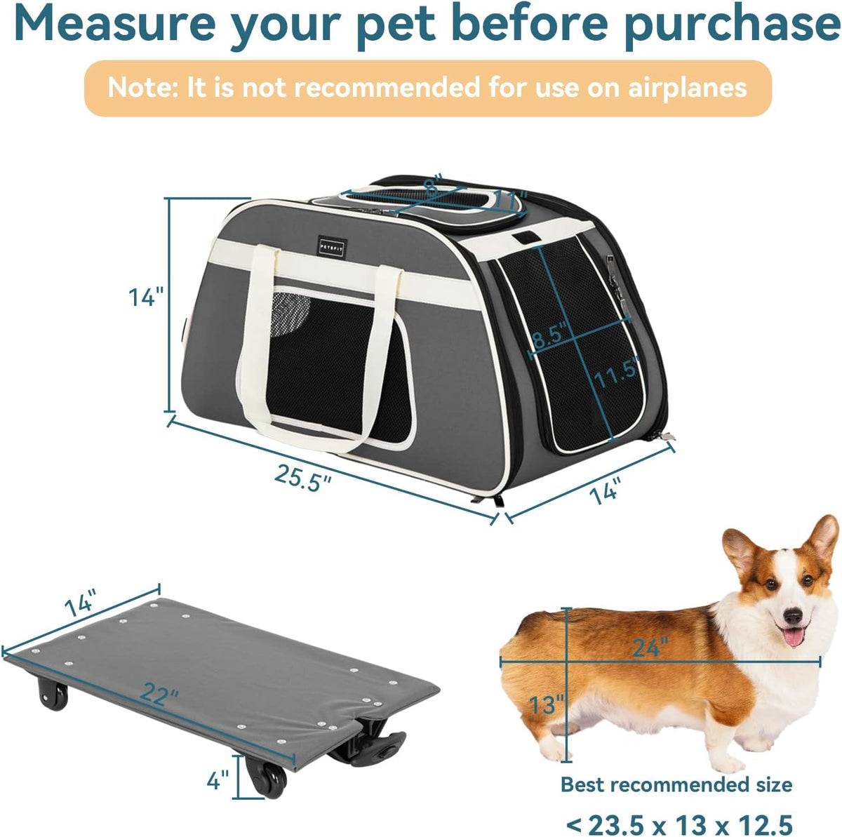 Transportín para animales domésticos Petsfit con ruedas removibles,...