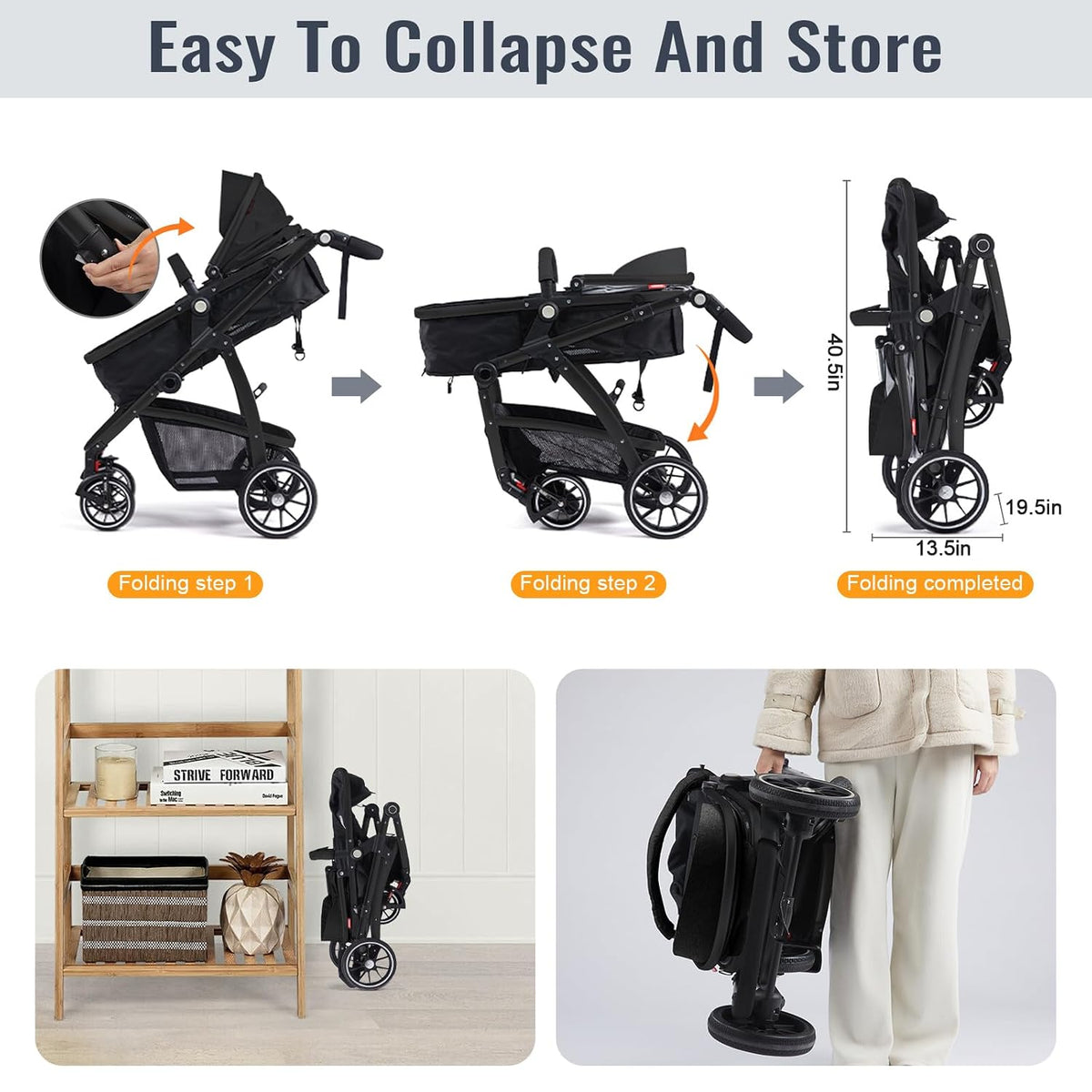 Cochecito de bebé, asiento reversible 2 en 1 para niños pequeños co...