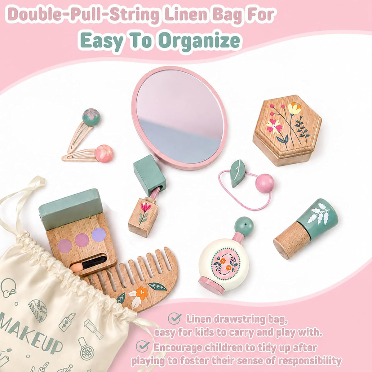 Kit de maquillaje de madera para niñas de 3 a 6 años, juego de maqu...