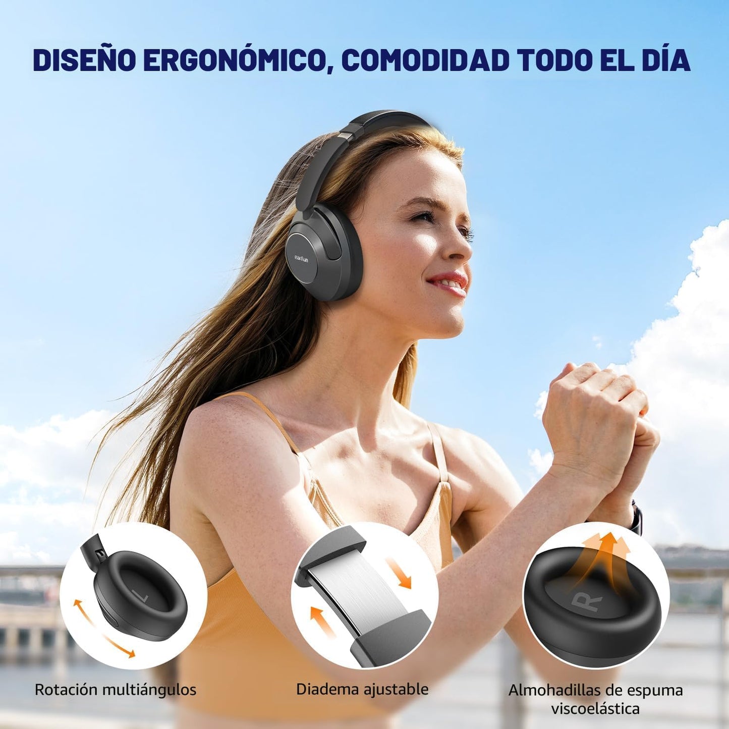 EarFun Wave Pro - Auriculares inalámbricos con cancelación activa d...
