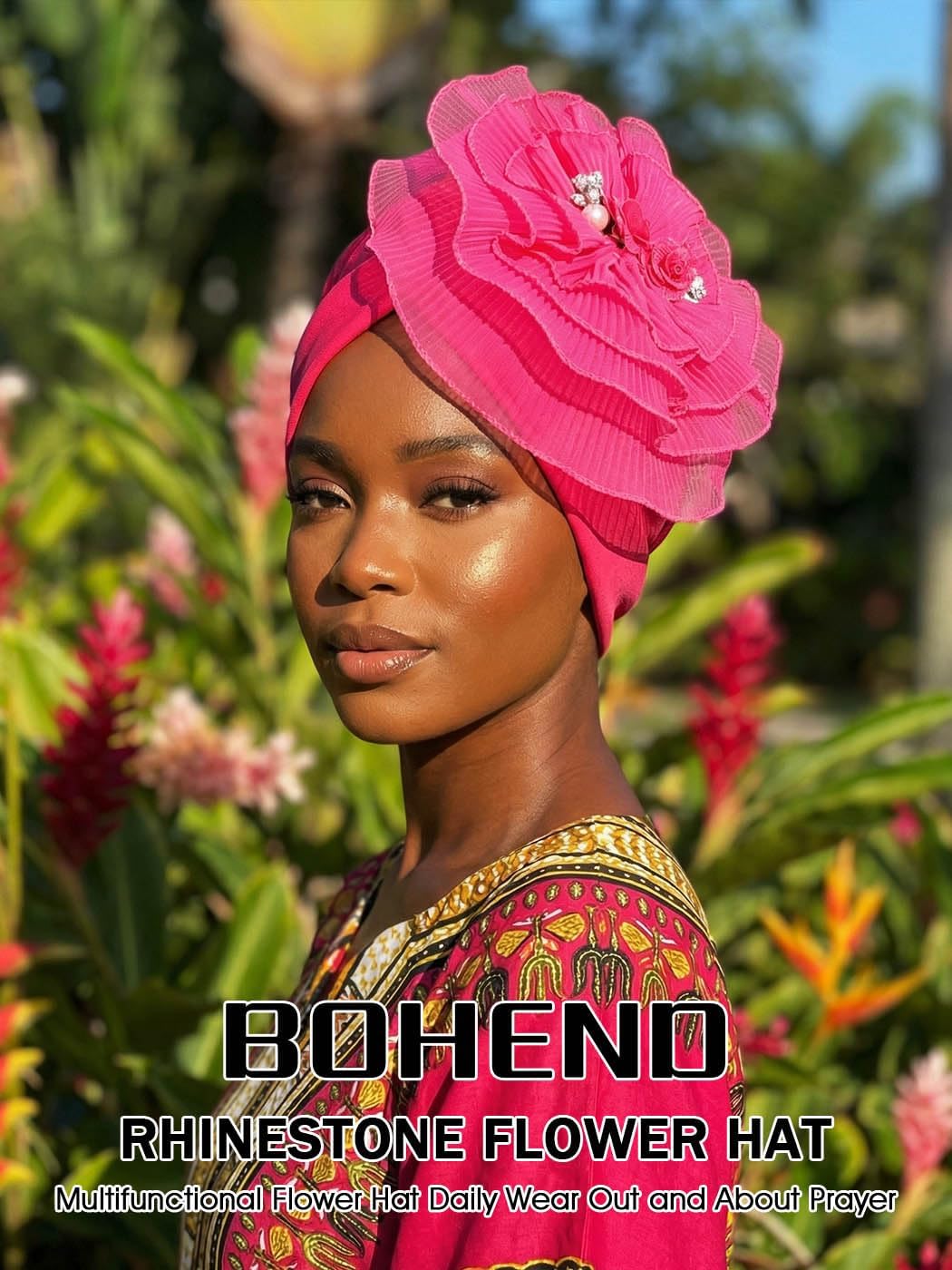Bohend Gorro de turbantes de flores, nudo de perla, gorro preatado...