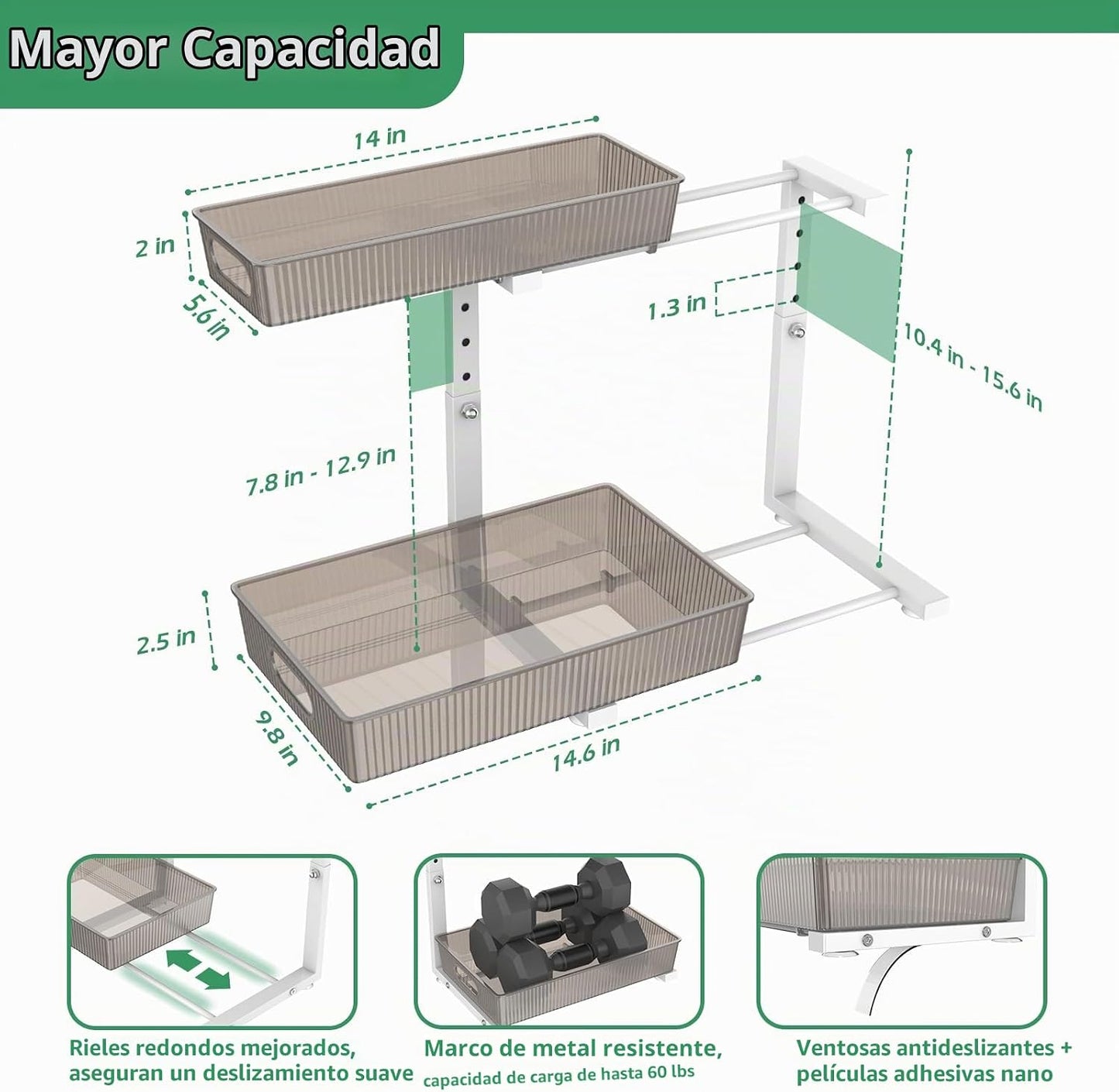 ADRIMER Organizador para debajo del fregadero, 2 unidades, organiza...
